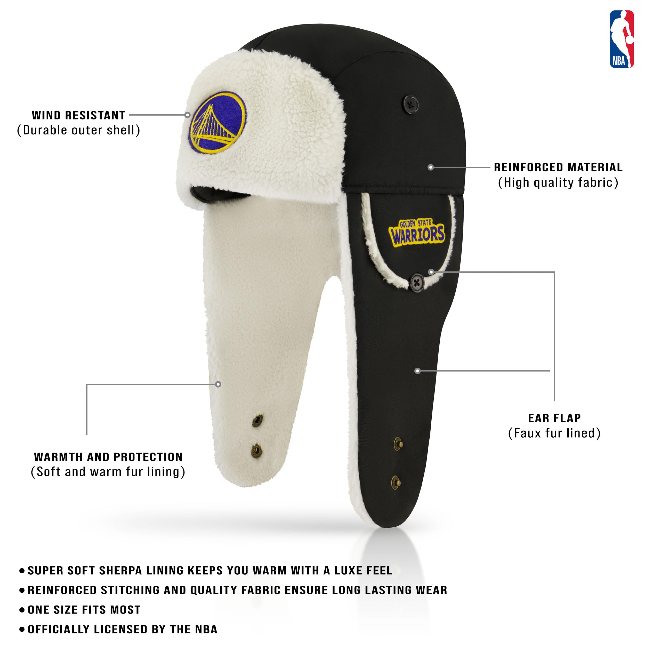 Ultra Game Adult NBA Official Trapper Winter Hat with Super Soft Warm Sherpa Lined Ear Flaps - Image 3