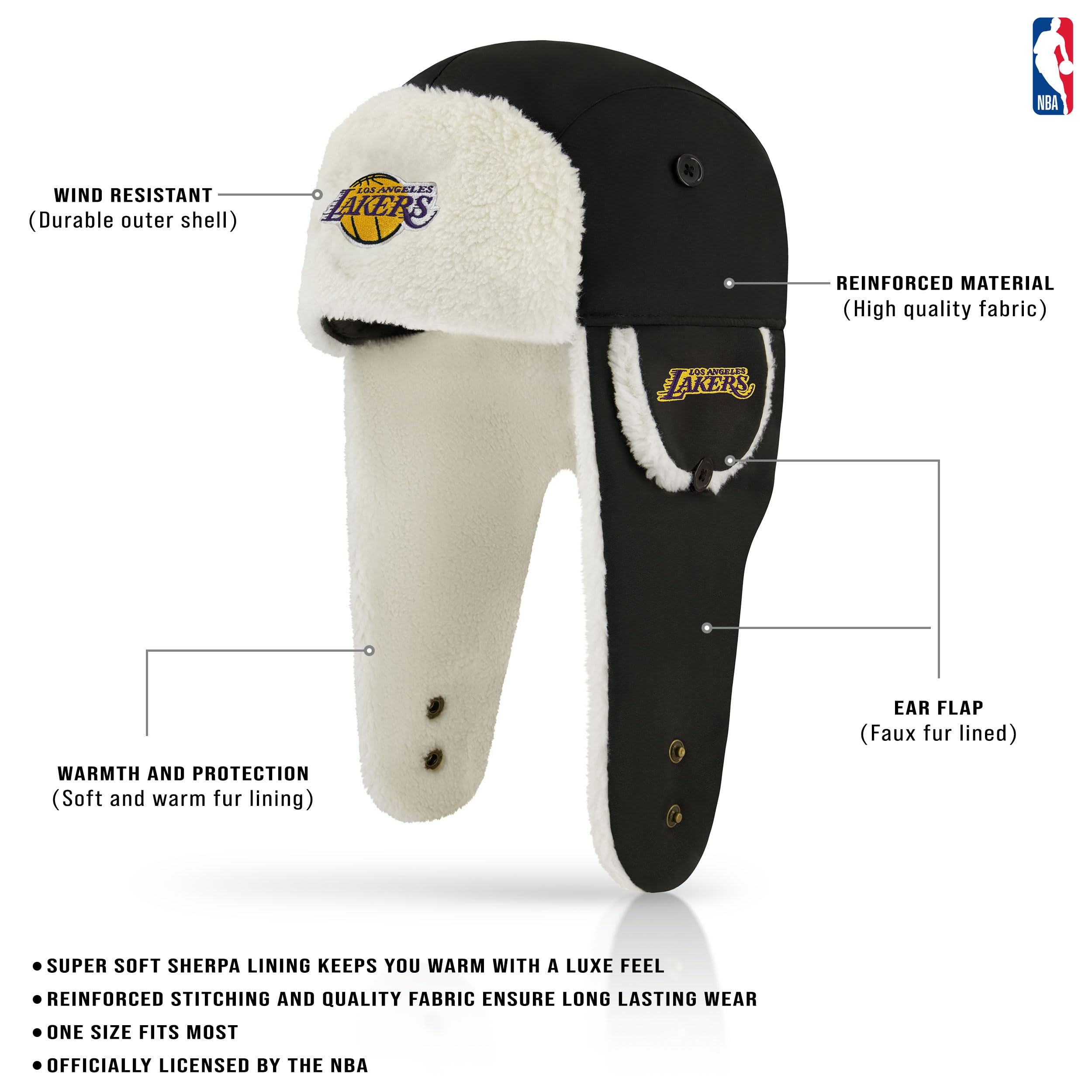 Ultra Game Adult NBA Official Trapper Winter Hat with Super Soft Warm Sherpa Lined Ear Flaps - Image 3