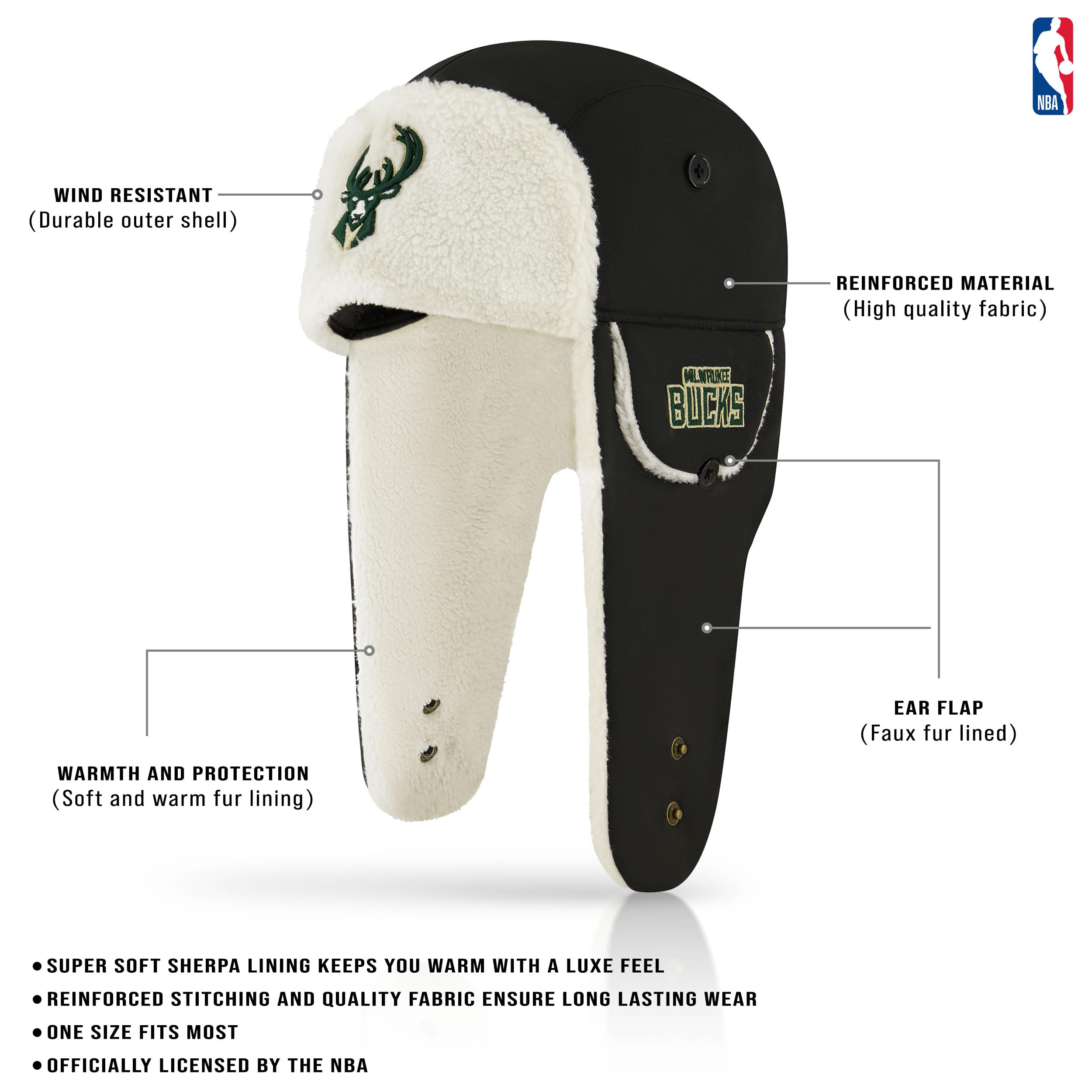 Ultra Game Adult NBA Official Trapper Winter Hat with Super Soft Warm Sherpa Lined Ear Flaps - Image 3