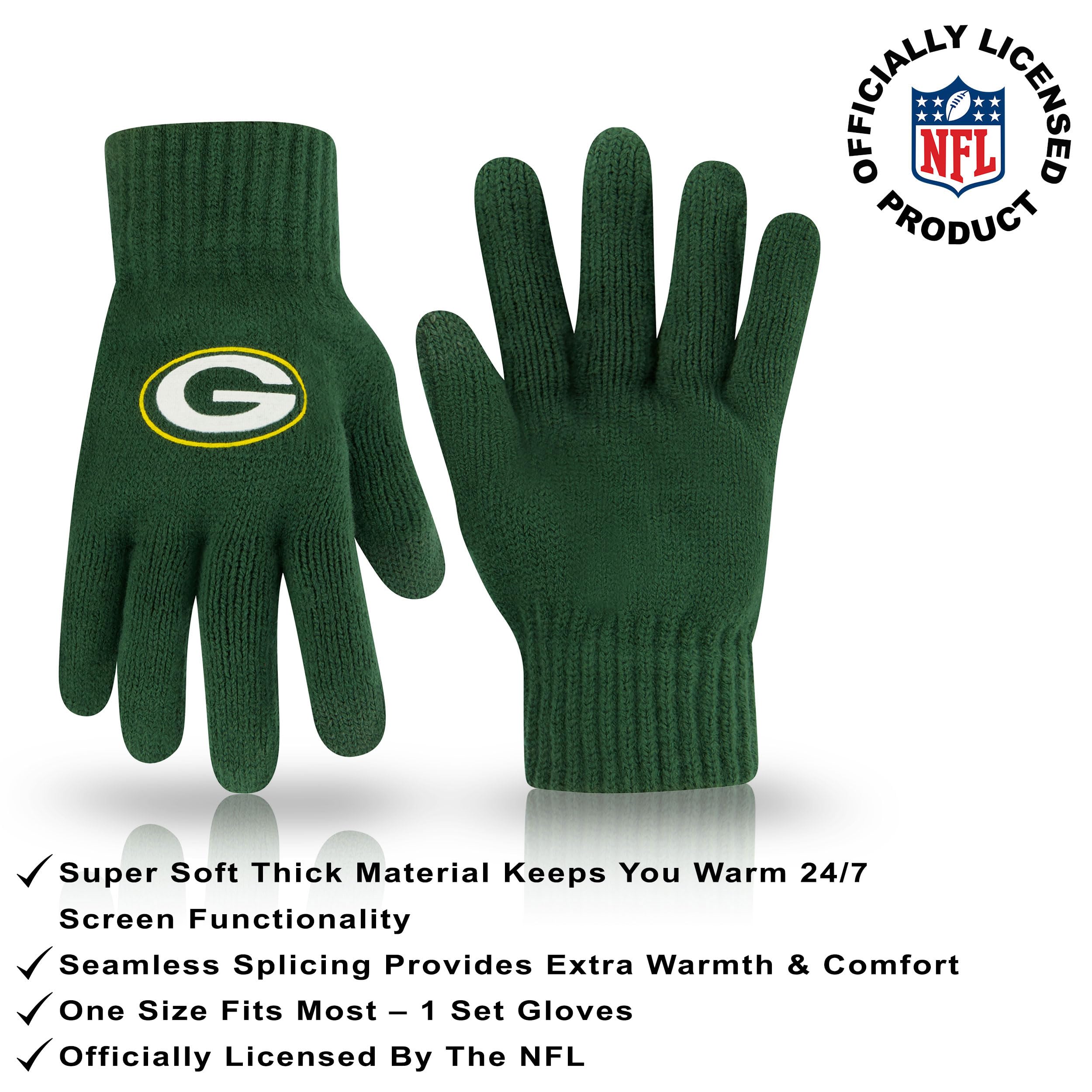 Ultra Game Adults NFL Official 2 Pack Super Soft Winter Beanie Knit Hats with Warm Touch Screen Gloves - Image 3