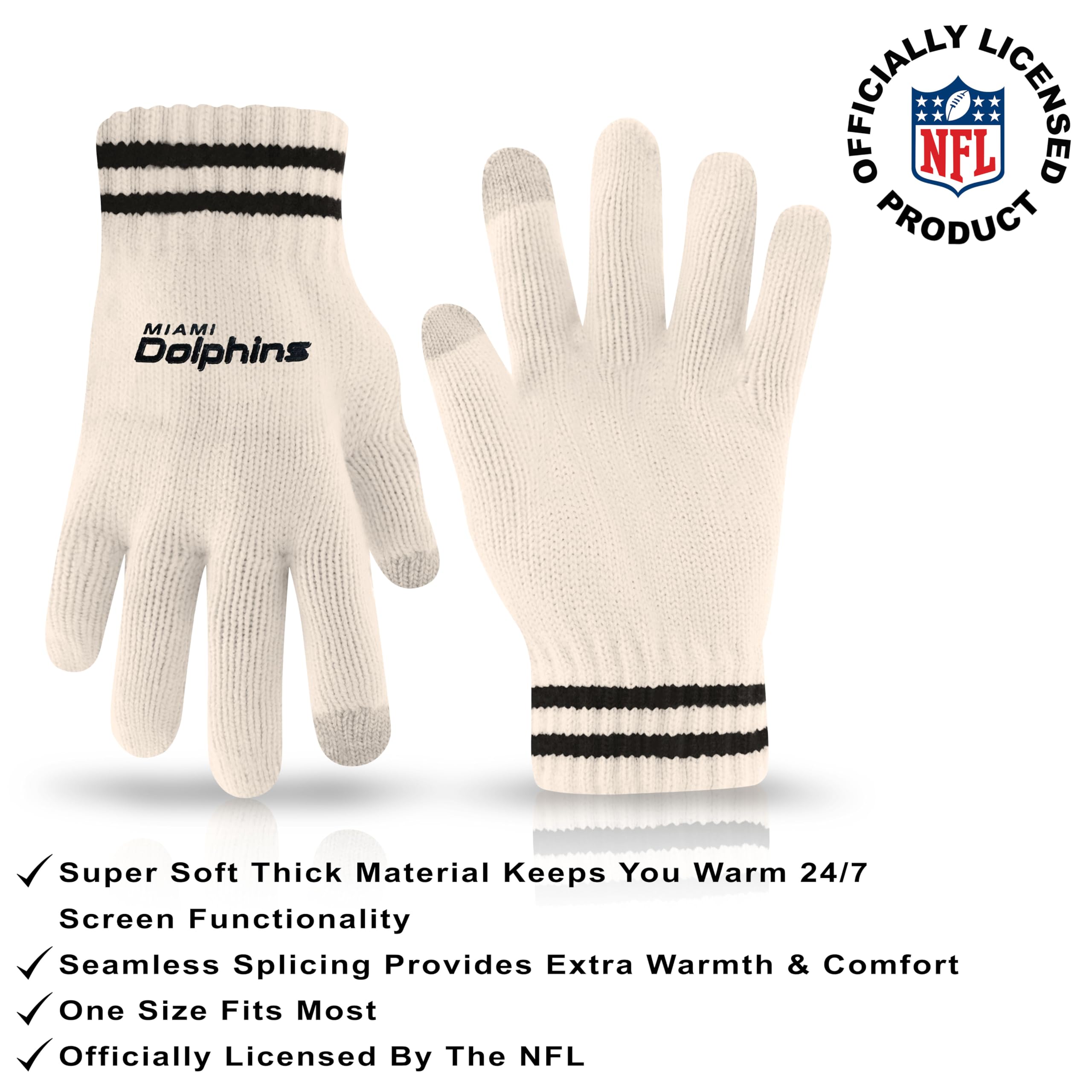 Ultra Game Adults NFL Official Super Soft Cable Knit Winter Beanie Knit Hat with Warm Touch Screen Gloves - Image 3