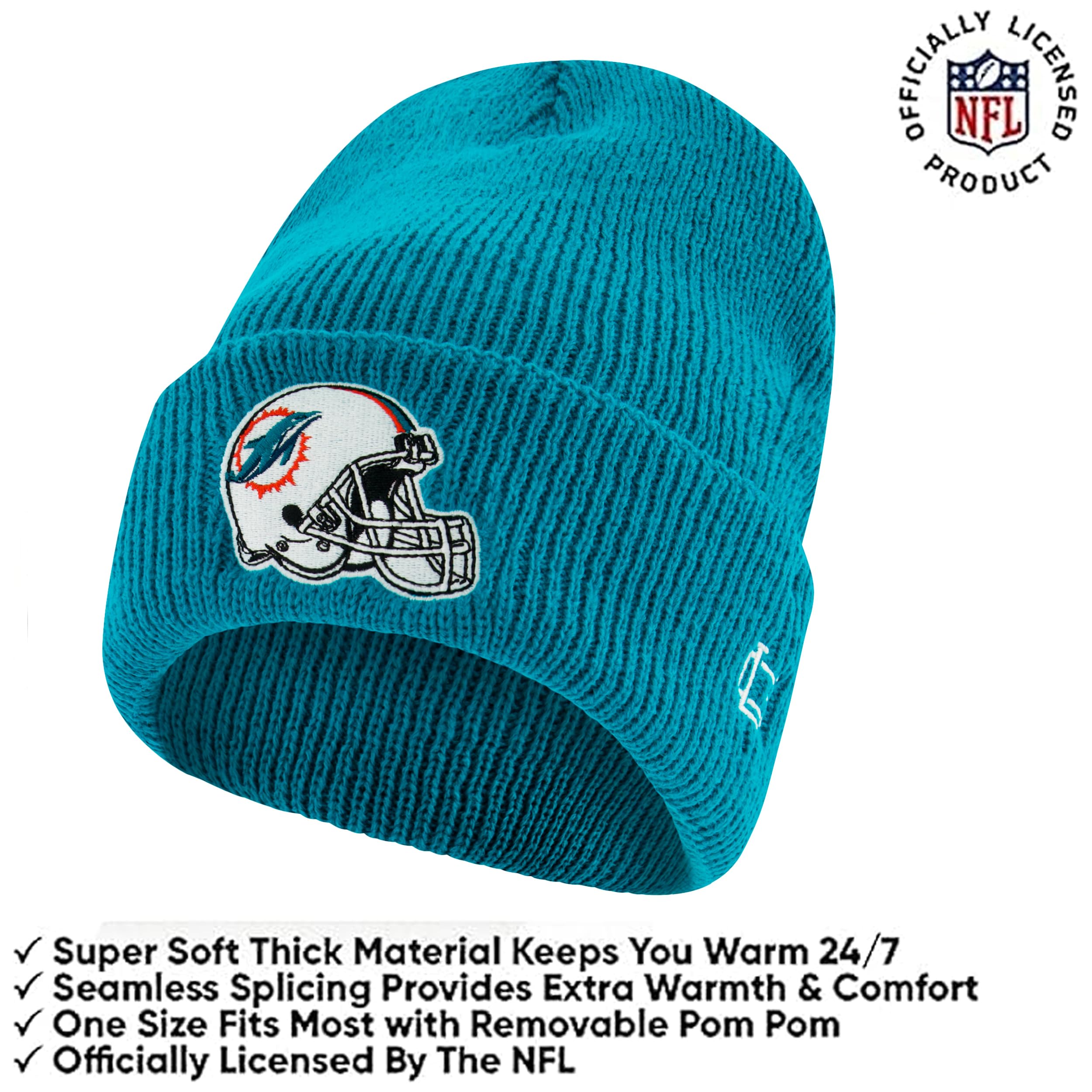 Ultra Game Adults NFL Official Super Soft Heritage Logo Winter Beanie Knit Hat with Extra Warm Touch Screen Gloves - Image 2