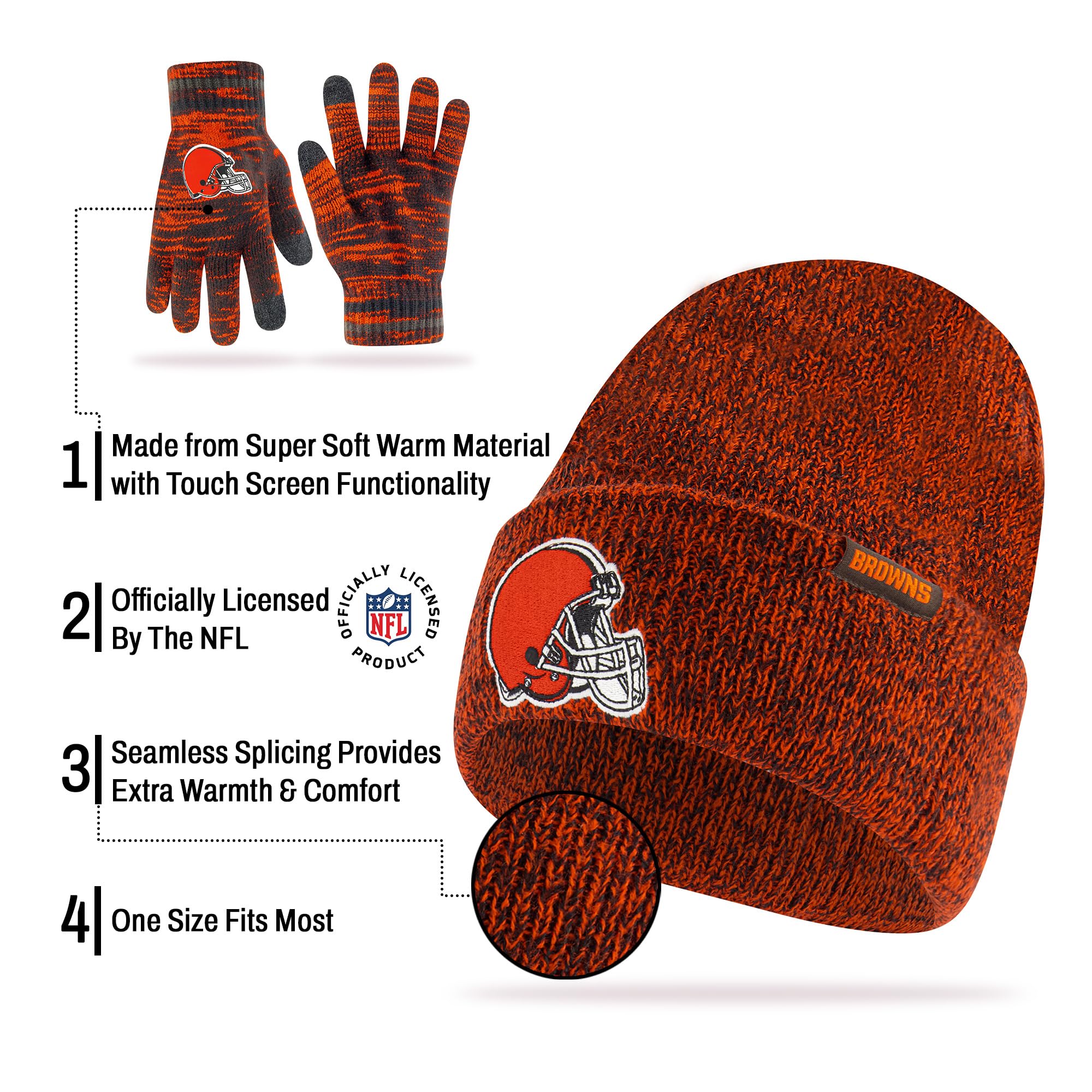 Ultra Game Adults NFL Official Super Soft Marl Knit Winter Beanie Knit Hat with Extra Warm Touch Screen Gloves - Image 4