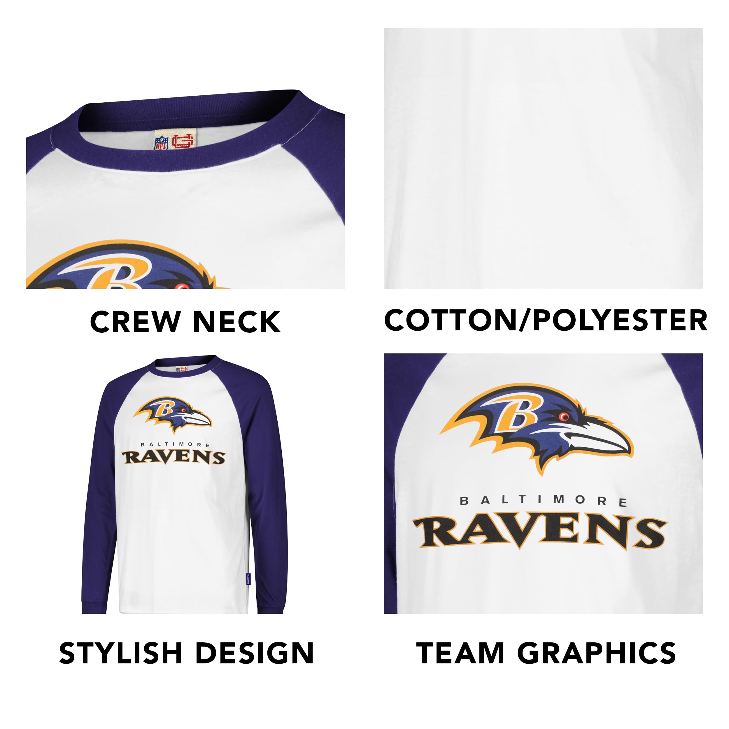 Ultra Game Adults NFL Official Super Soft Raglan Baseball Long Sleeve T-Shirt - Image 5