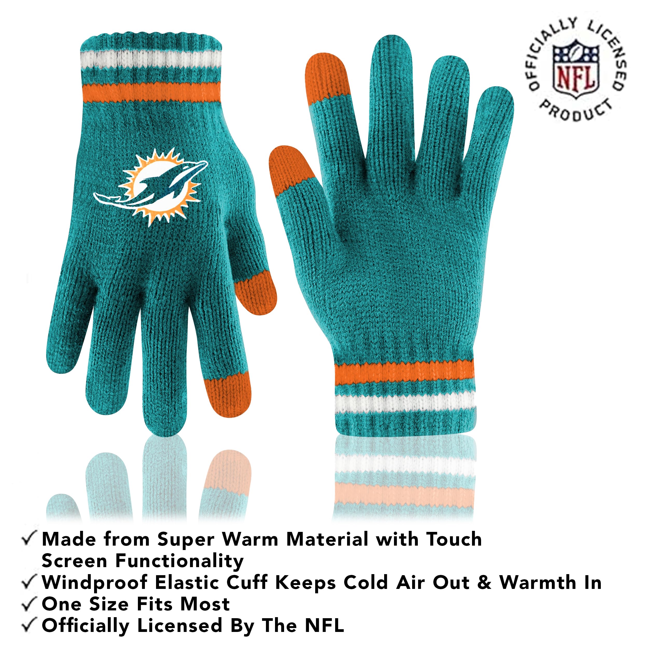 Ultra Game Adults NFL Official Super Soft Team Stripe Winter Beanie Knit Hat with Extra Warm Touch Screen Gloves - Image 3