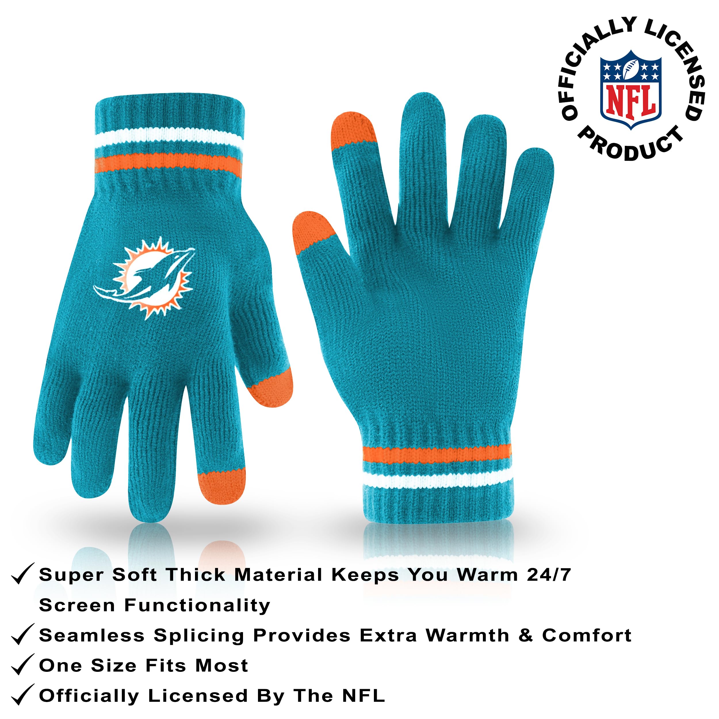 Ultra Game Adults NFL Official Super Soft Winter Beanie Knit Hat With Warm Touch Screen Gloves - Image 3