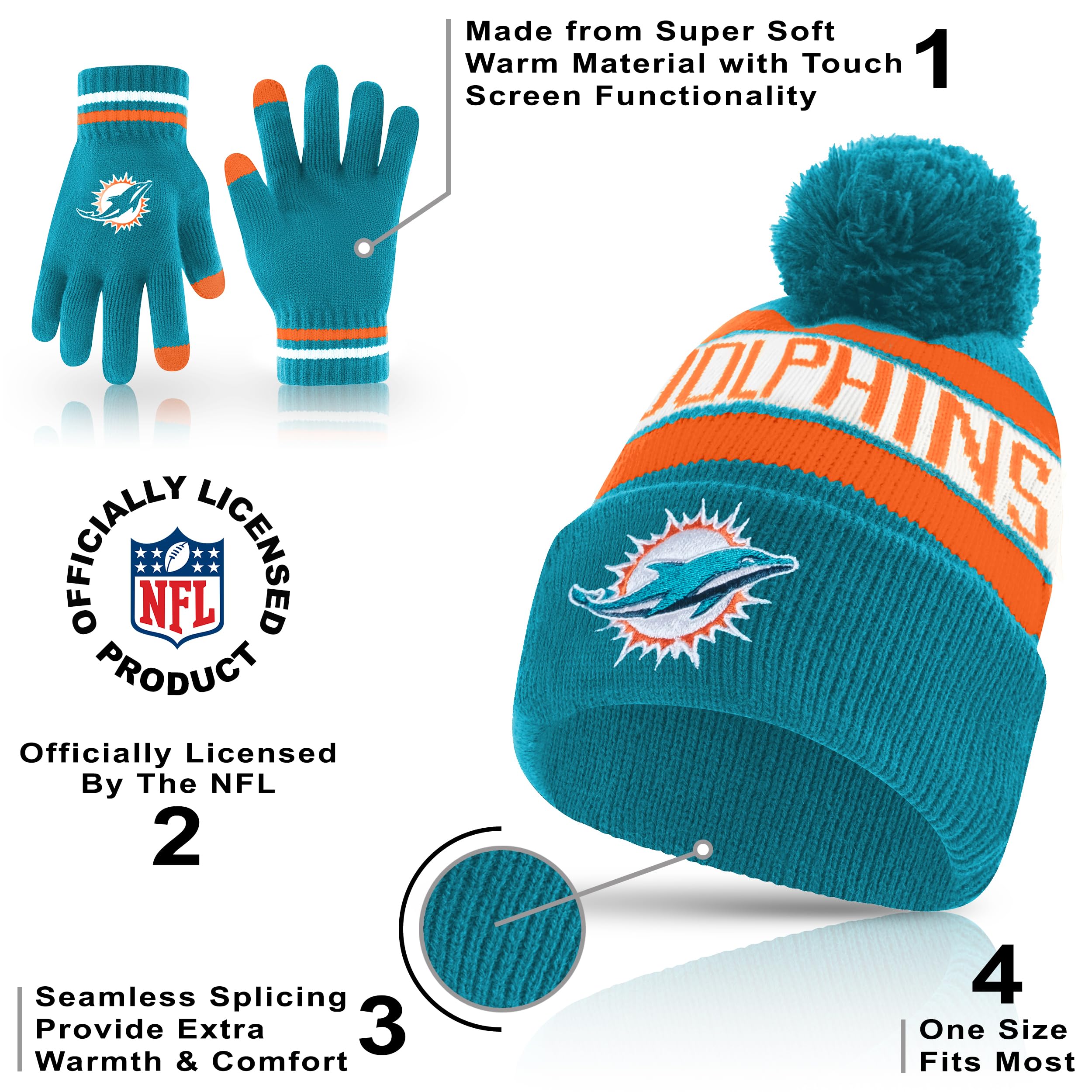 Ultra Game Adults NFL Official Super Soft Winter Beanie Knit Hat With Warm Touch Screen Gloves - Image 4