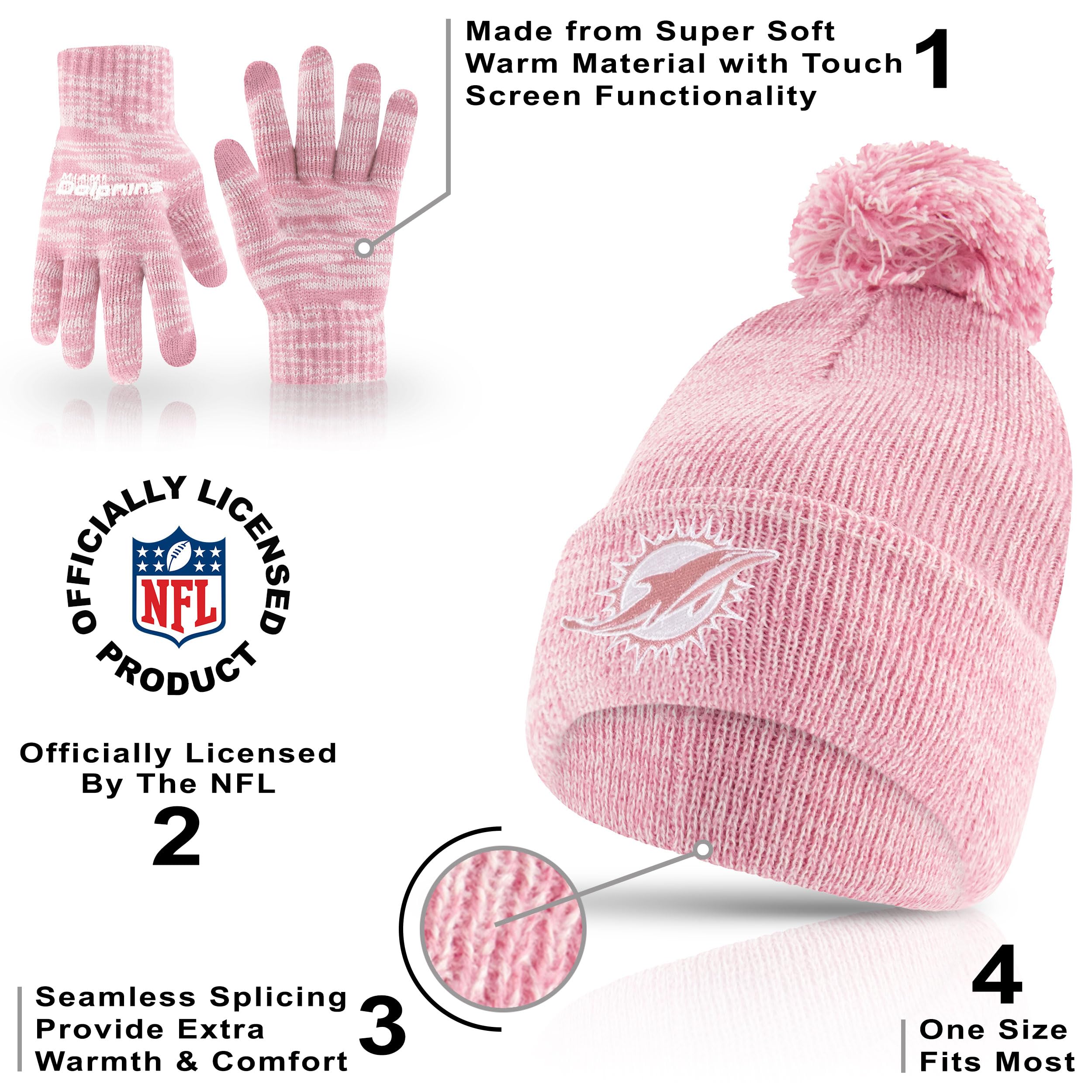 Ultra Game Adults NFL Official Super Soft Winter Beanie Knit Hat with Warm Touch Screen Gloves - Image 4