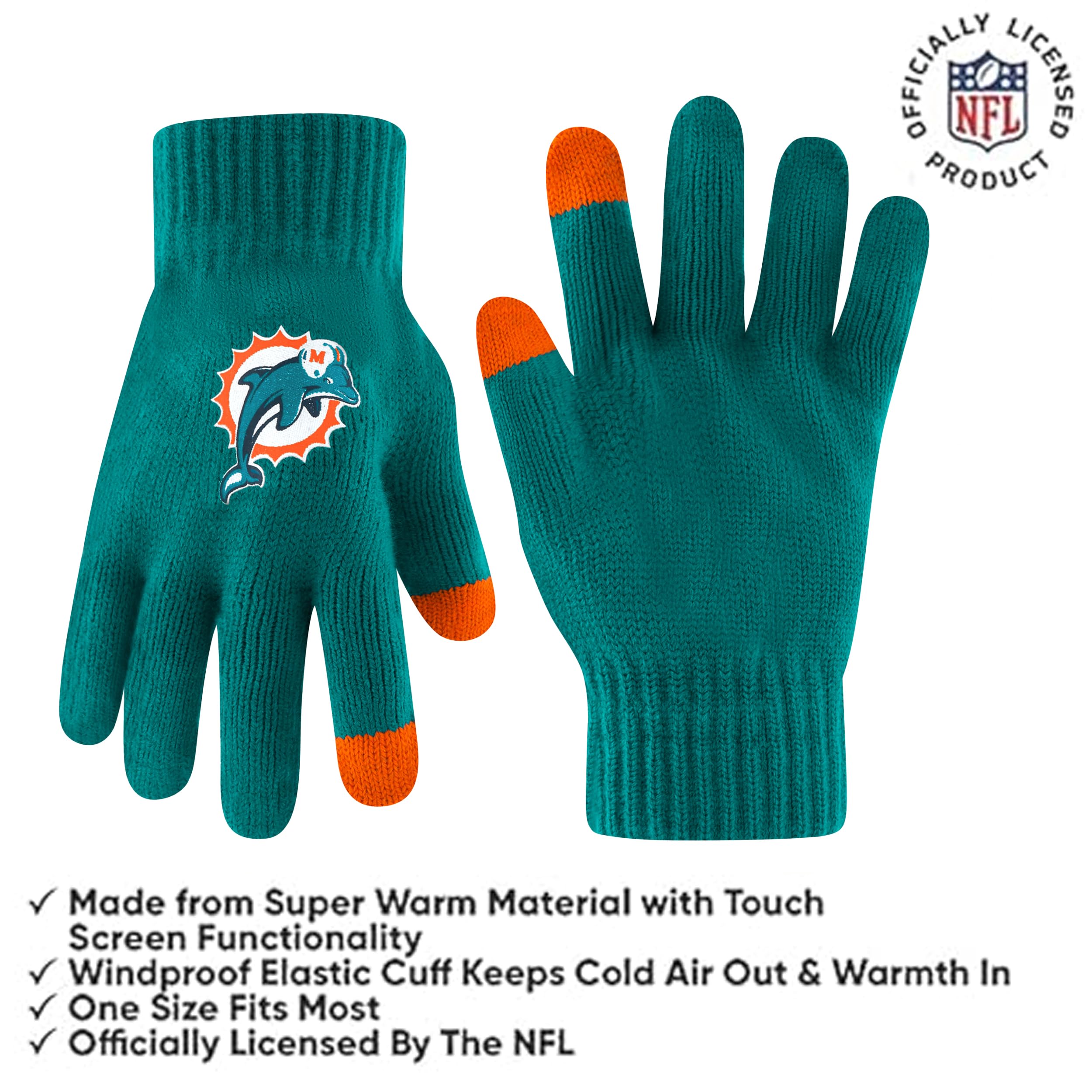 Ultra Game Adults Unisex NFL Official Super Soft Heritage Logo Winter Beanie Knit Hat with Extra Warm Touch Screen Gloves - Image 3