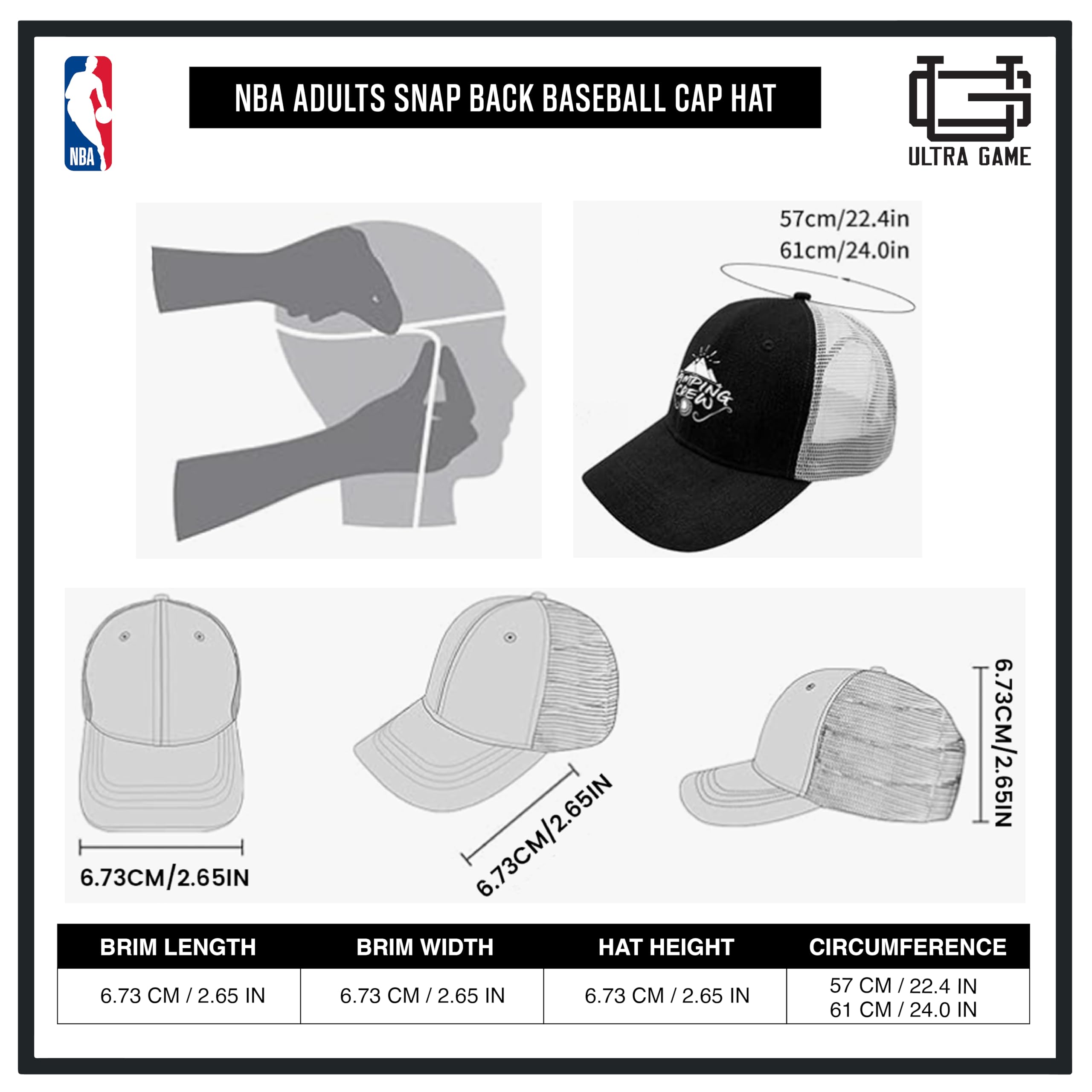 Ultra Game Men NBA Official Twill Snap Back Ultimate Black Baseball Cap Hat - Image 7