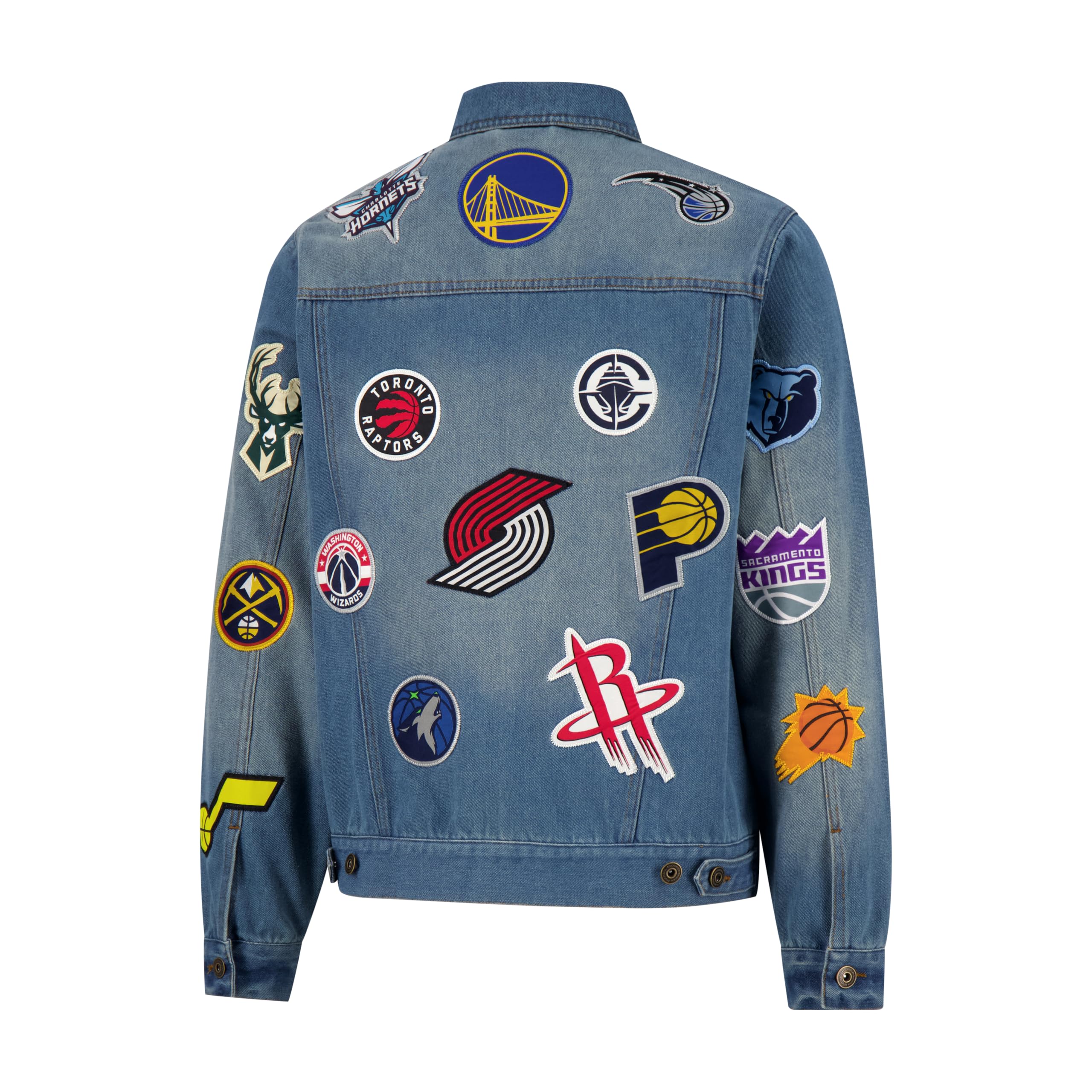 Ultra Game Men's NBA Official Distressed Multi-Team Denim Patch Jean Jacket - Image 3