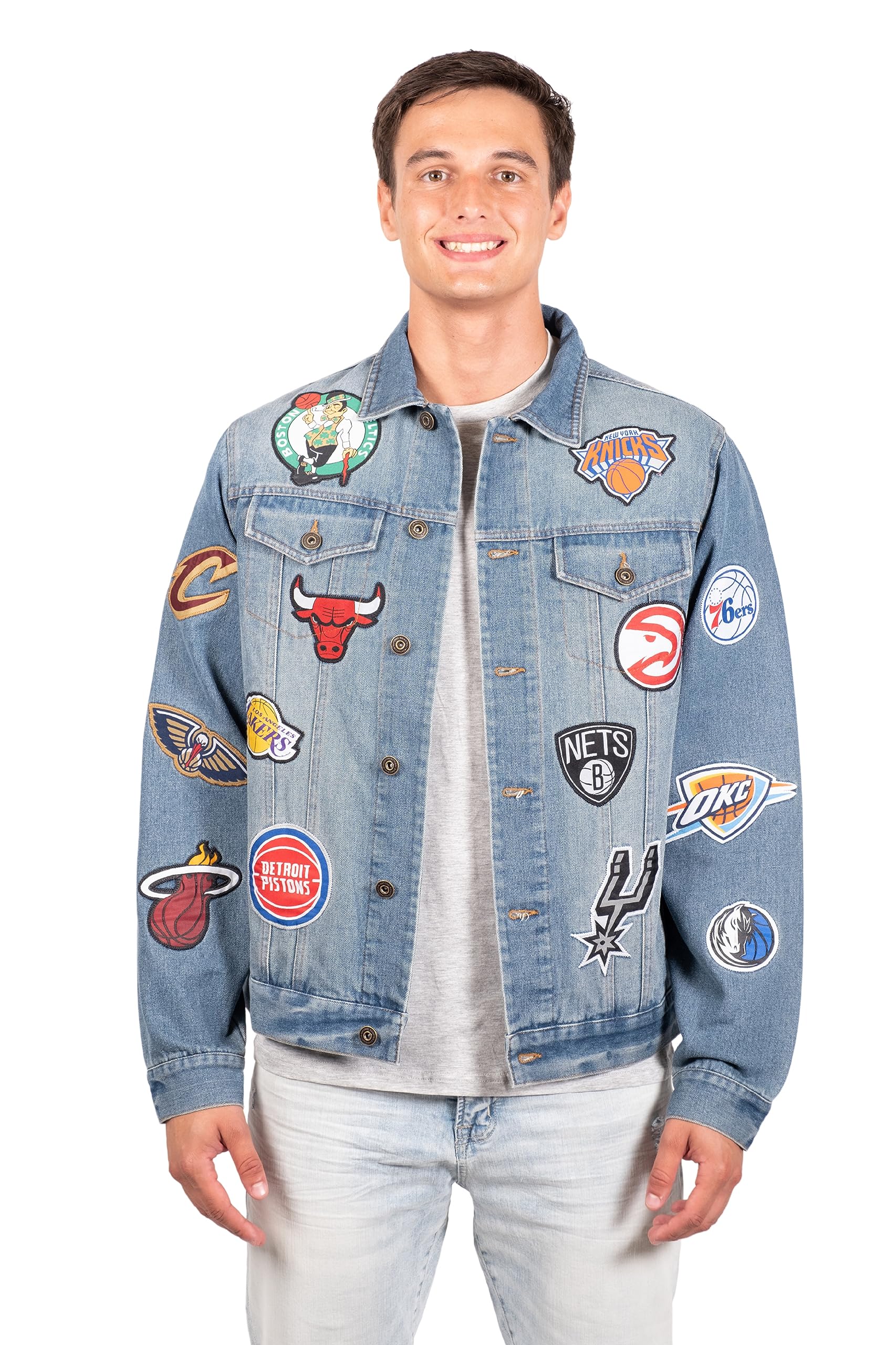 Ultra Game Men's NBA Official Distressed Multi-Team Denim Patch Jean Jacket - Image 4