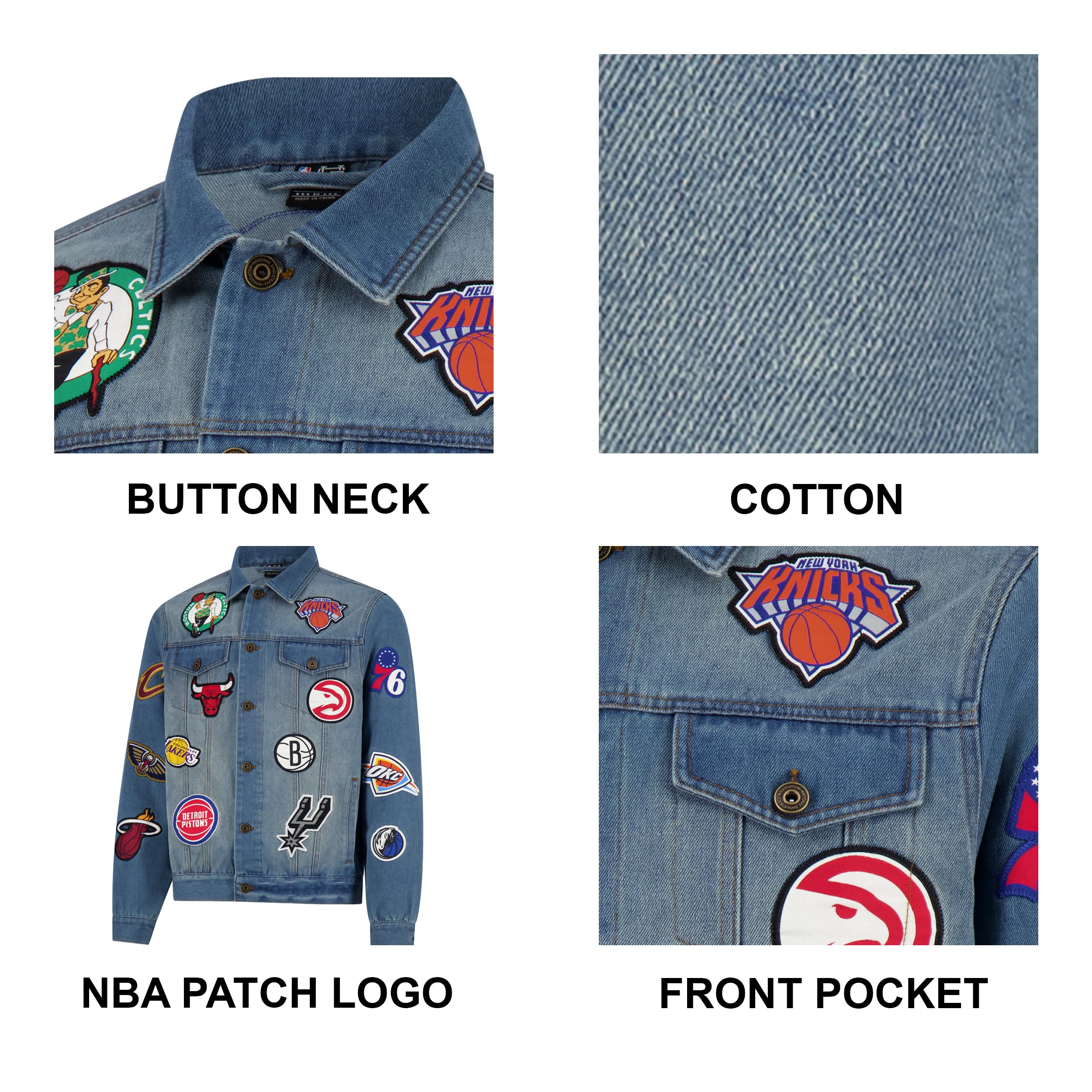 Ultra Game Men's NBA Official Distressed Multi-Team Denim Patch Jean Jacket - Image 5