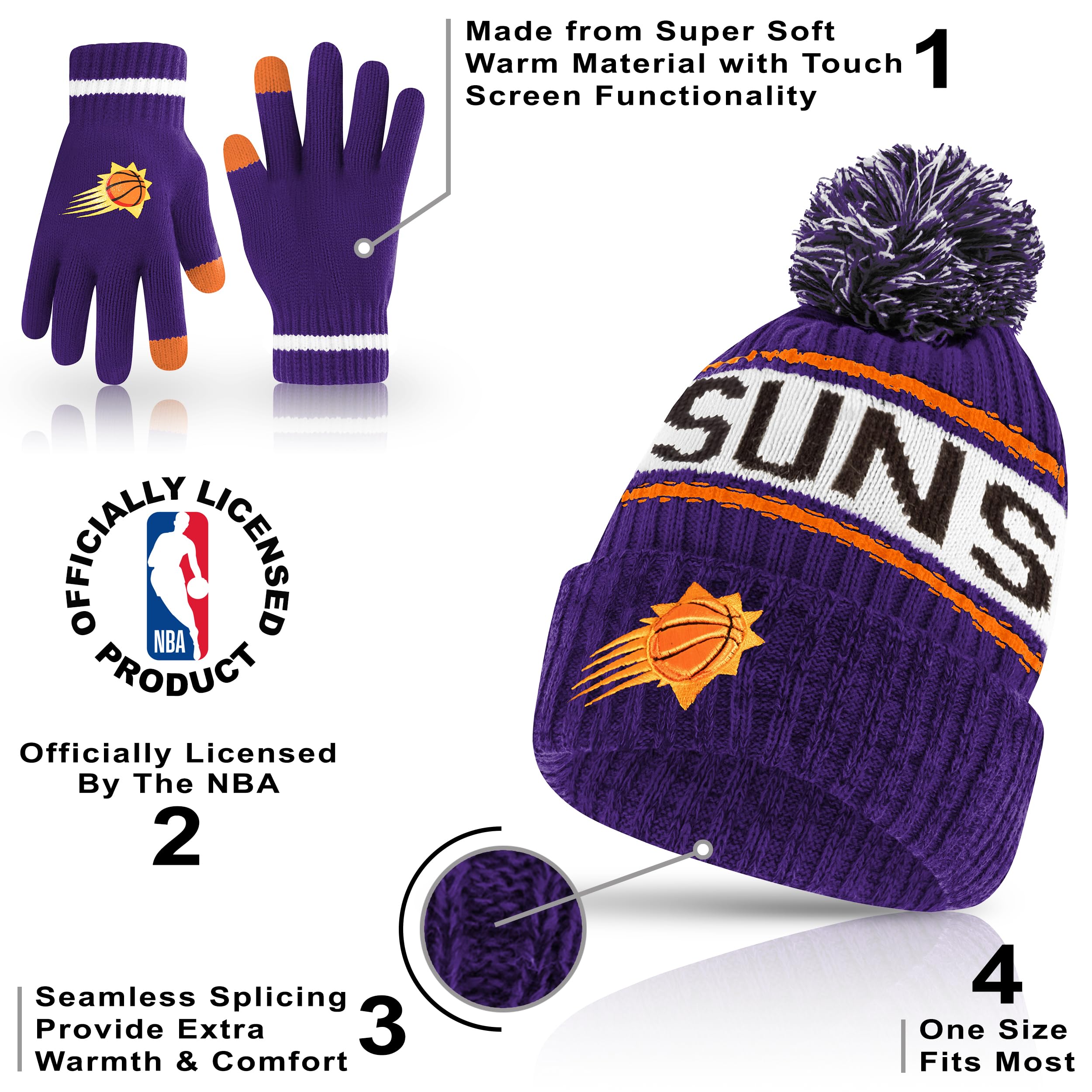 Ultra Game Men's NBA Official Super Soft Winter Beanie Hat with Extra Warm Touch Screen Gloves - Image 4