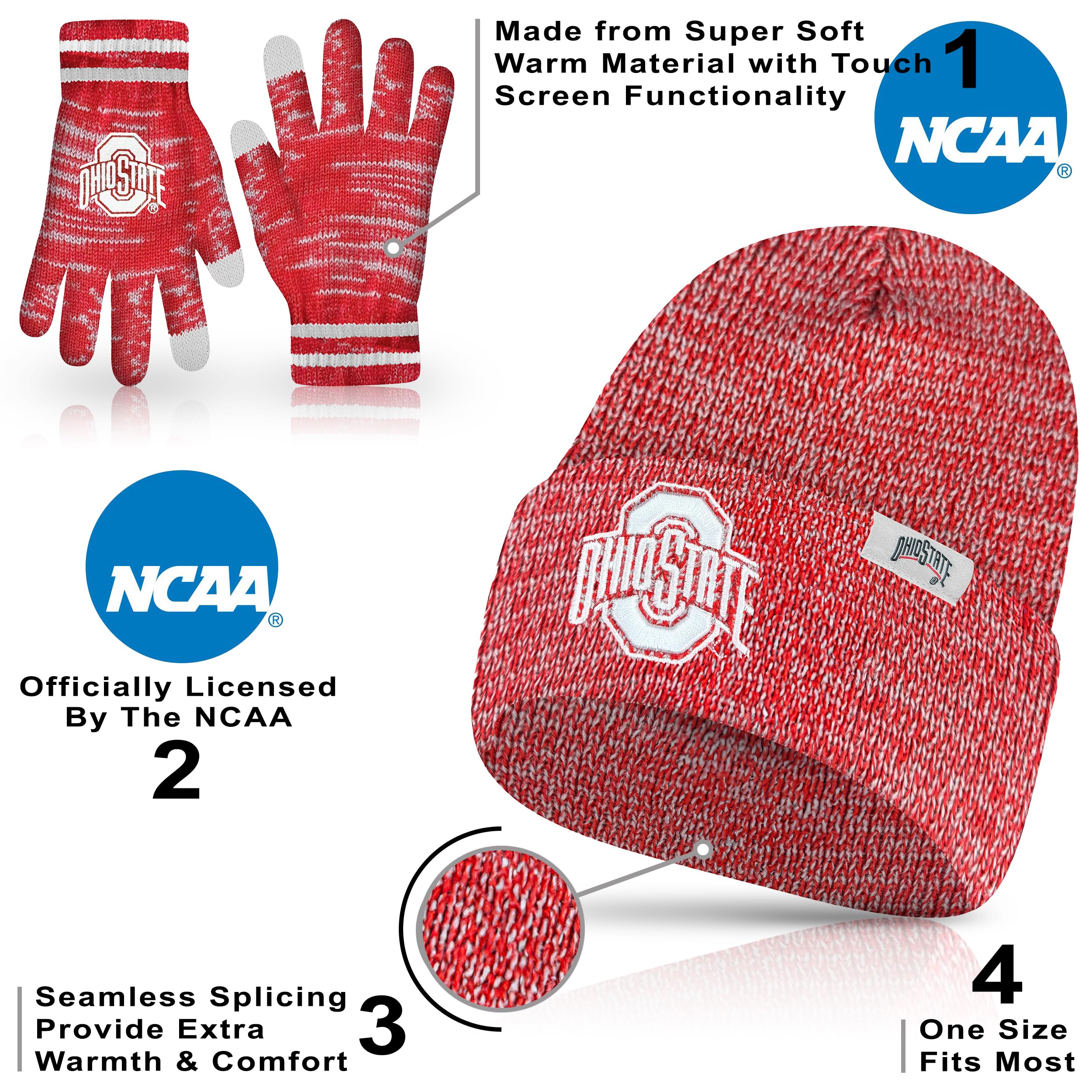 Ultra Game Men's NCAA Official Super Soft Winter Beanie Knit Hat with Extra Warm Touch Screen Gloves - Image 4