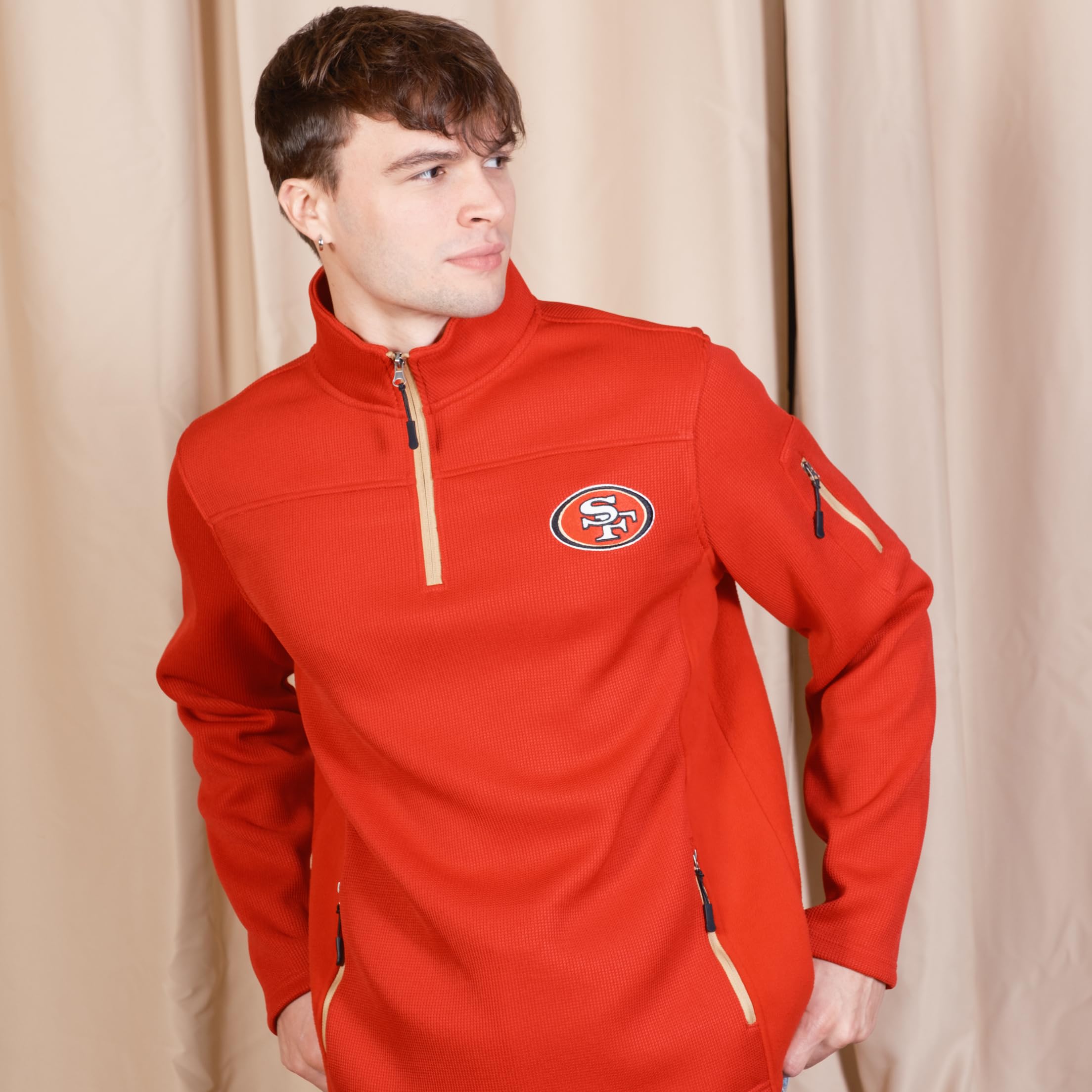 Ultra Game Men's NFL Official Super Soft Quarter-Zip Sweatshirt with Zipper Pockets - Image 4