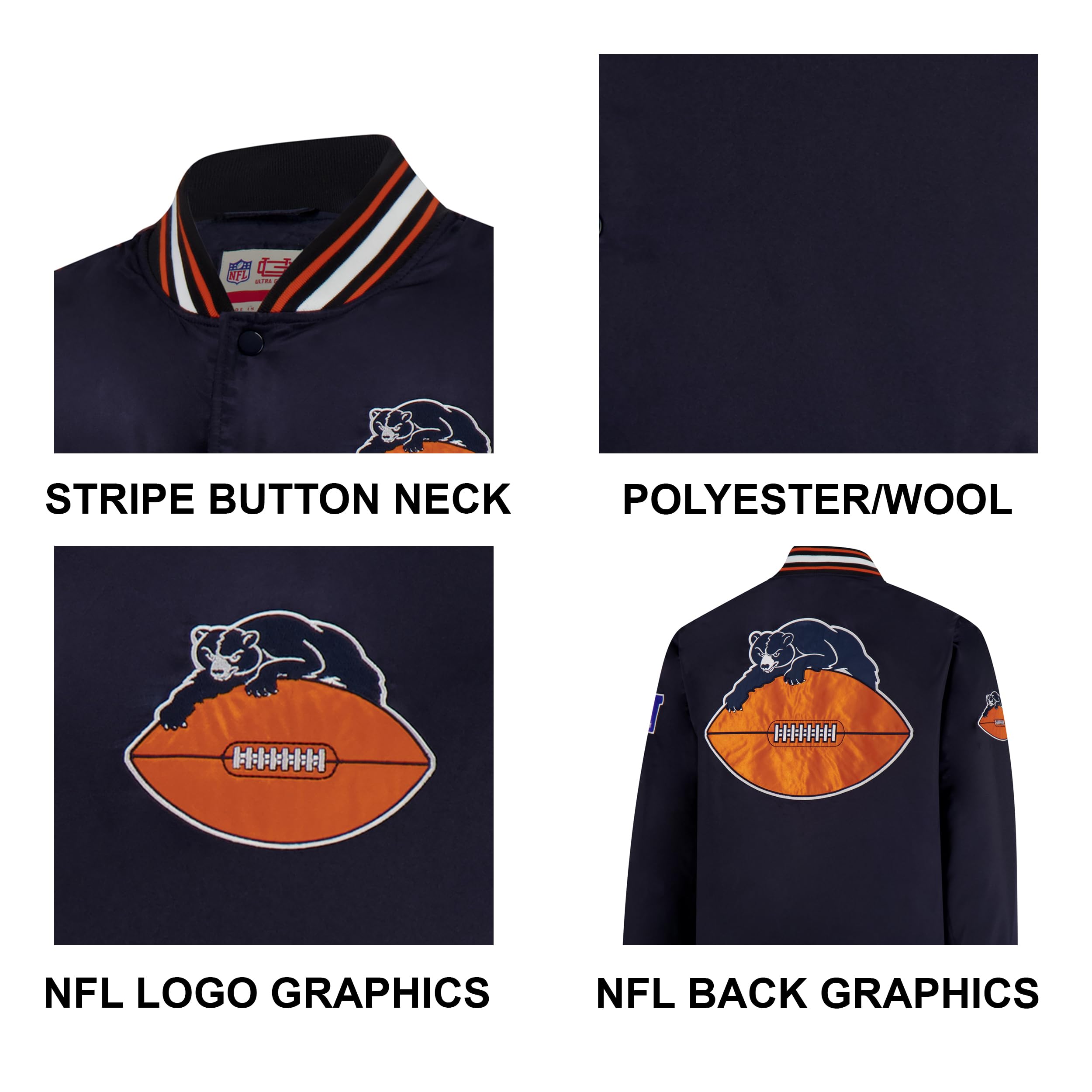 Ultra Game Mens NFL Official Supreme Heritage Satin Jacket - Image 5