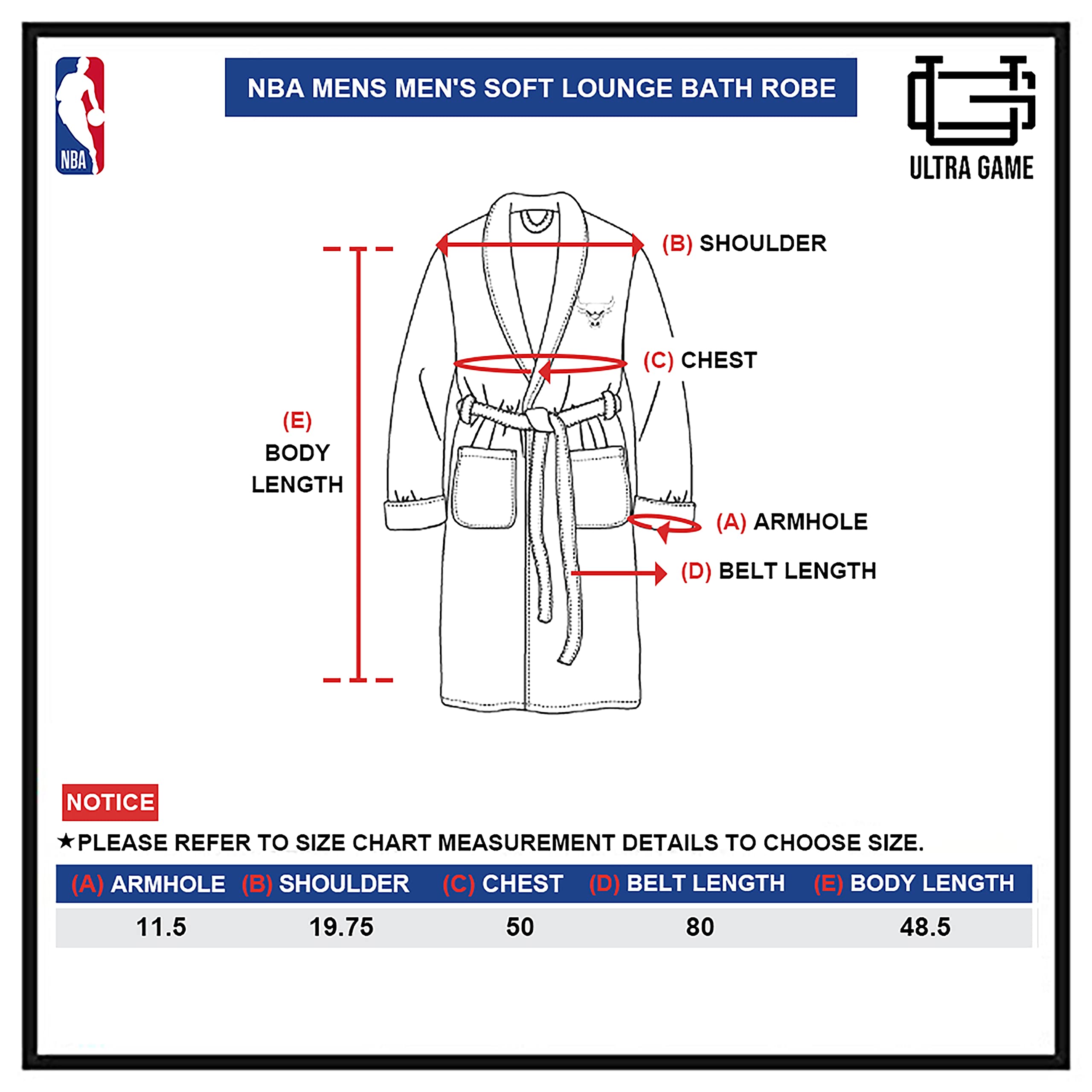 Ultra Game NBA mens Lounge Bath Robe - Image 6