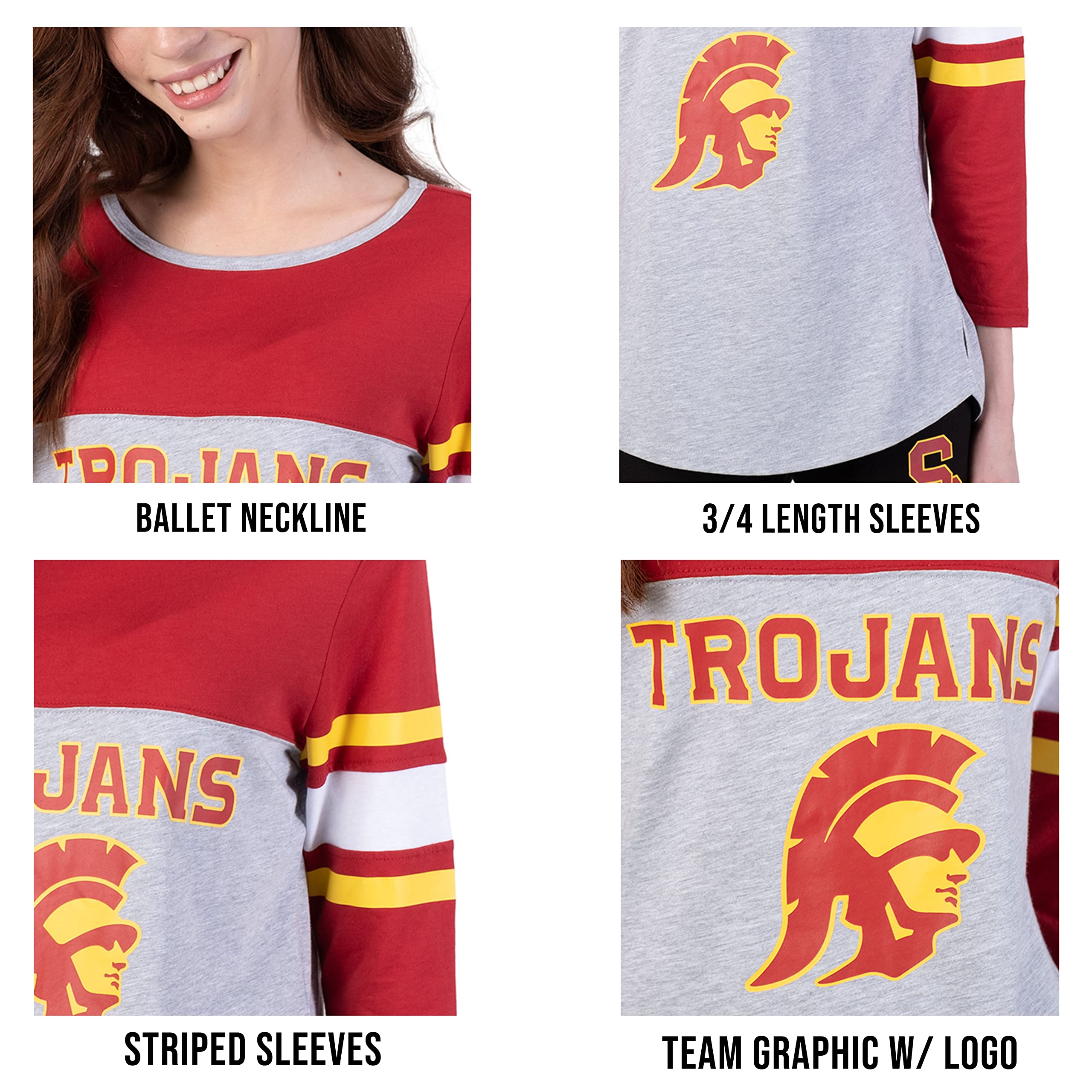 Ultra Game NCAA Womens NCAA Official Wot Raglan Baseball 3/4 Long Sleeve Tee Shirt - Image 5