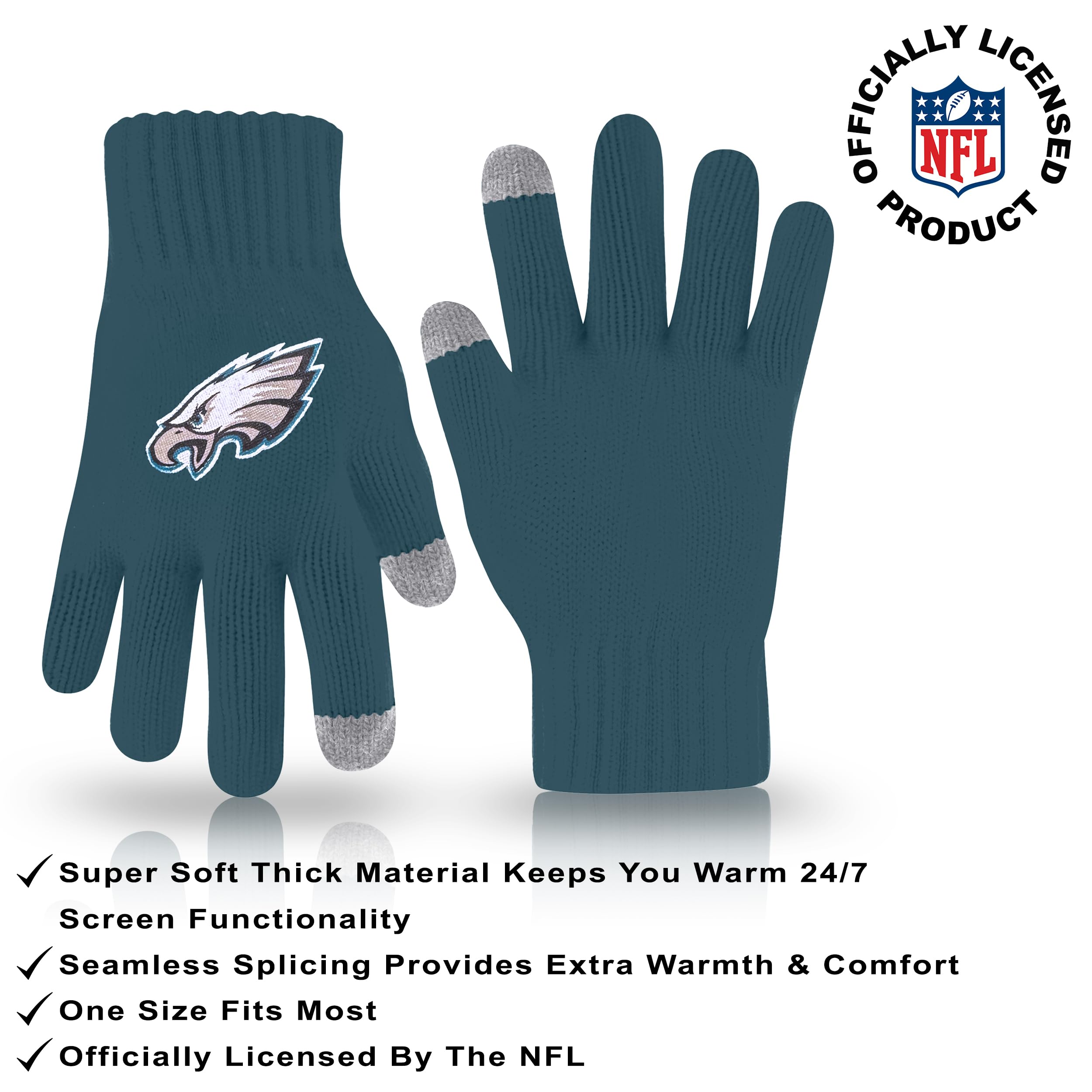 Ultra Game NFL Boys Girls Super Soft Winter Beanie Knit Hat with Extra Warm Touch Screen Gloves - Image 3