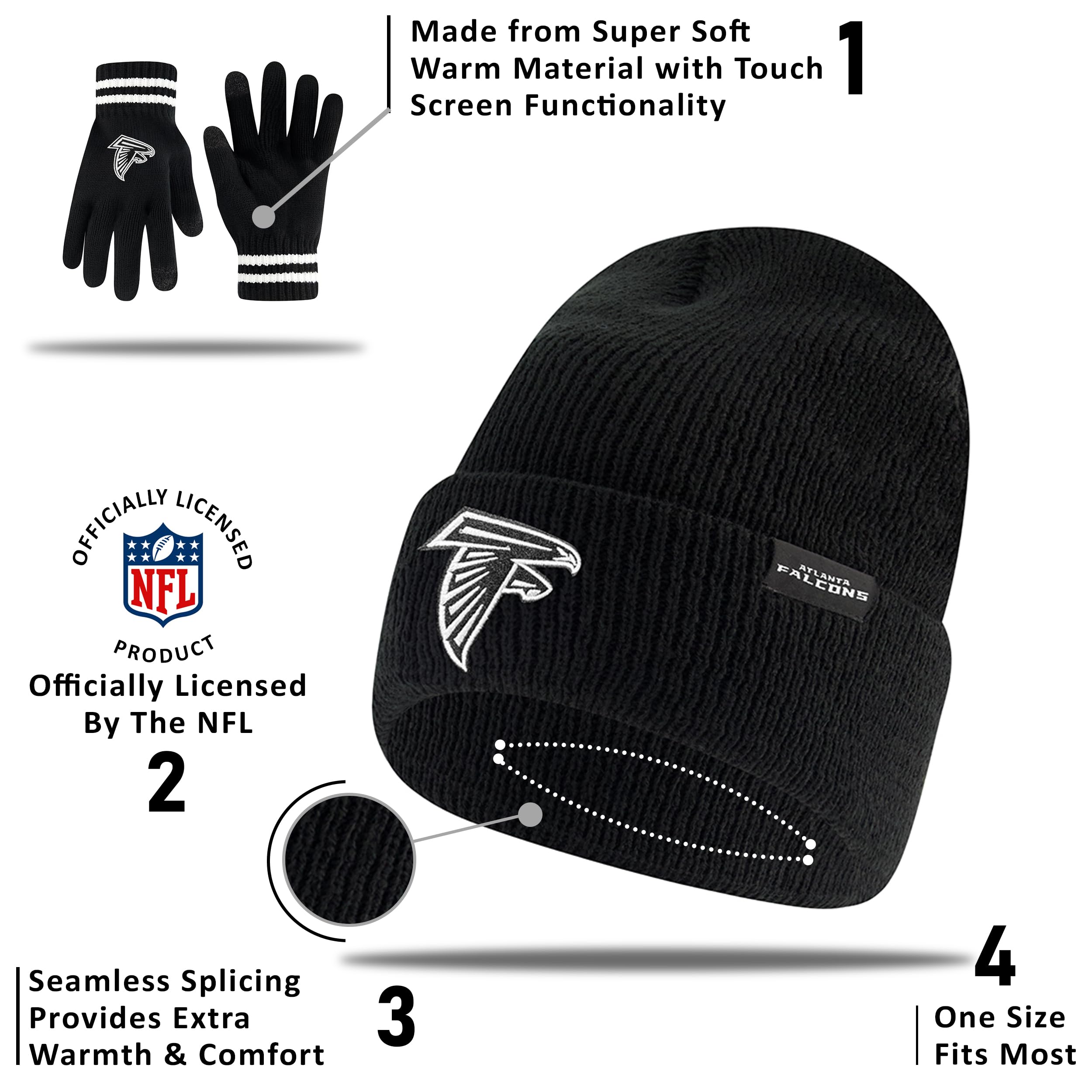 Ultra Game NFL unisex-adult Super Soft Marled Winter Beanie Knit Hat With Extra Warm Touch Screen Gloves - Image 4