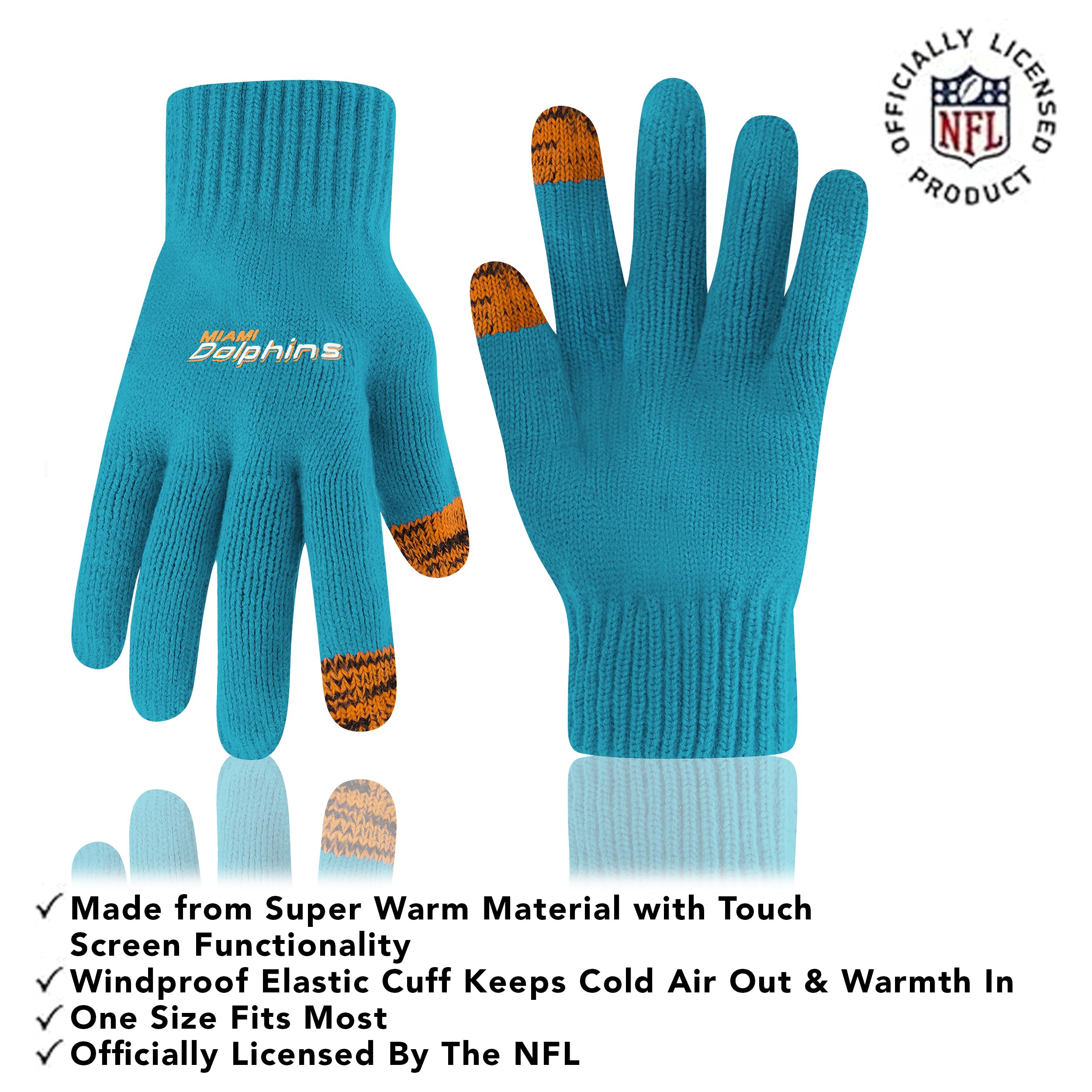 Ultra Game NFL Unisex Kids Super Soft Two Tone Winter Beanie Knit Hat with Extra Warm Touch Screen Gloves - Image 3