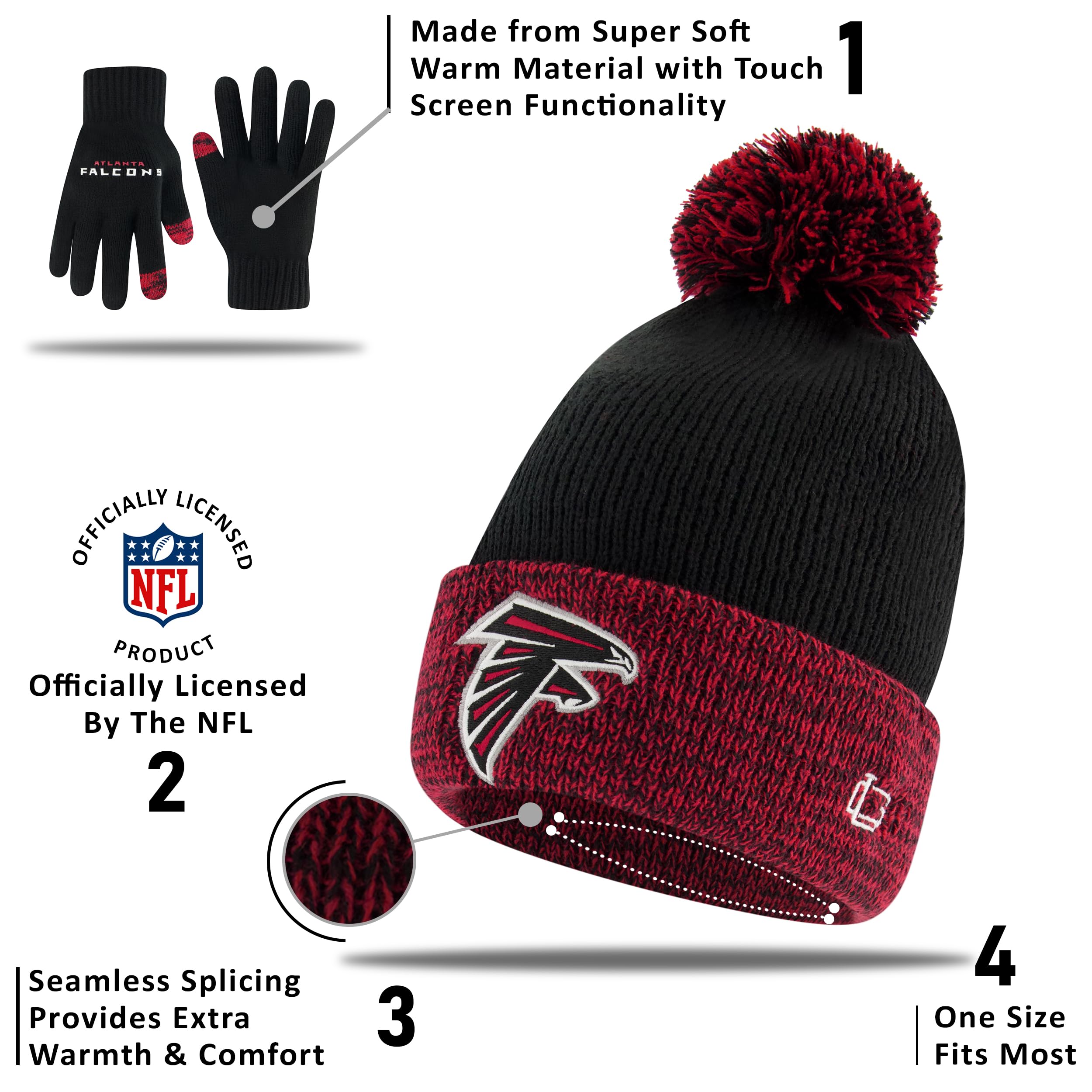 Ultra Game NFL Unisex Kids Super Soft Two Tone Winter Beanie Knit Hat with Extra Warm Touch Screen Gloves - Image 4