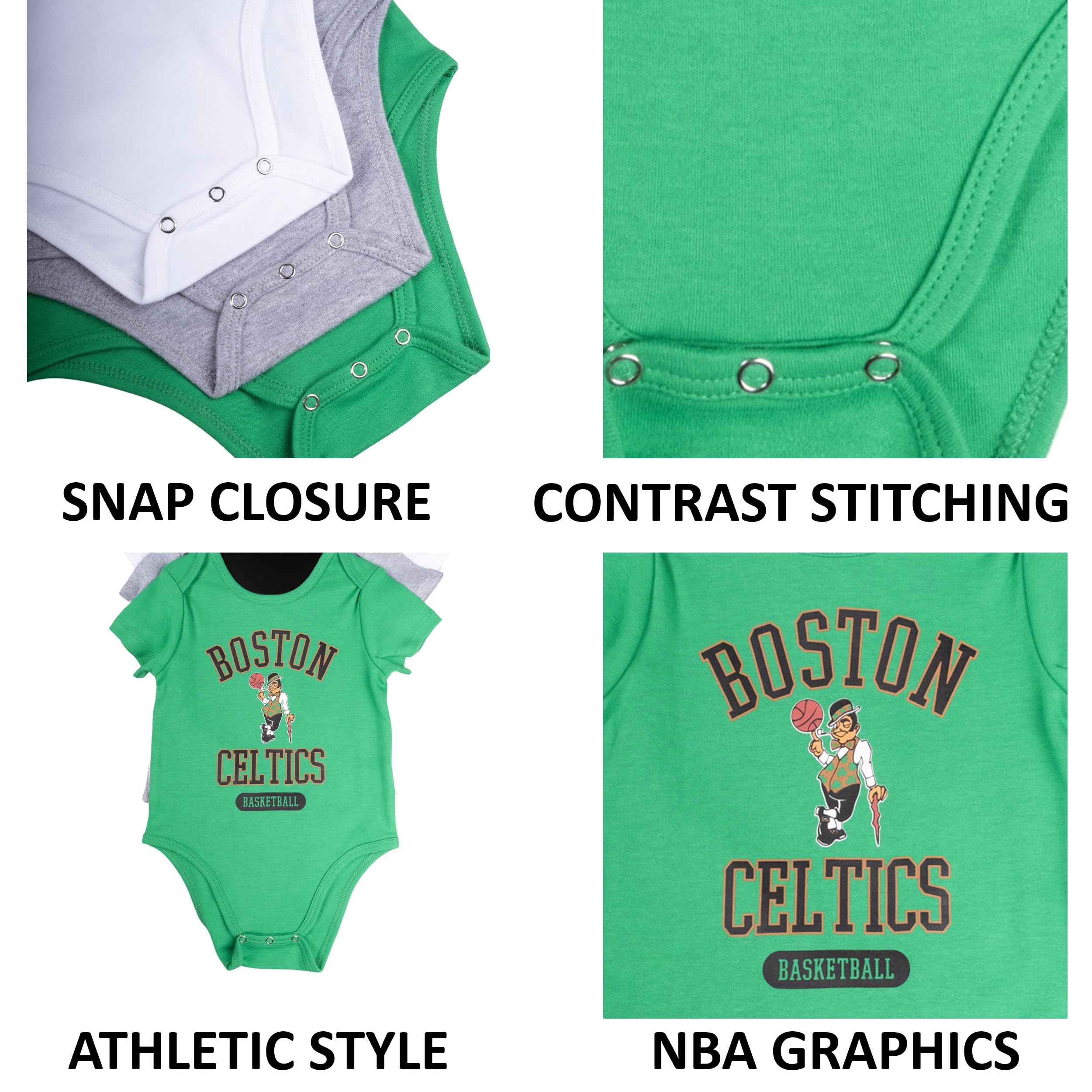 Ultra Game unisex-baby Nba Official Super Soft Cotton 3 Pack Baby Creeper Bodysuit - Image 4