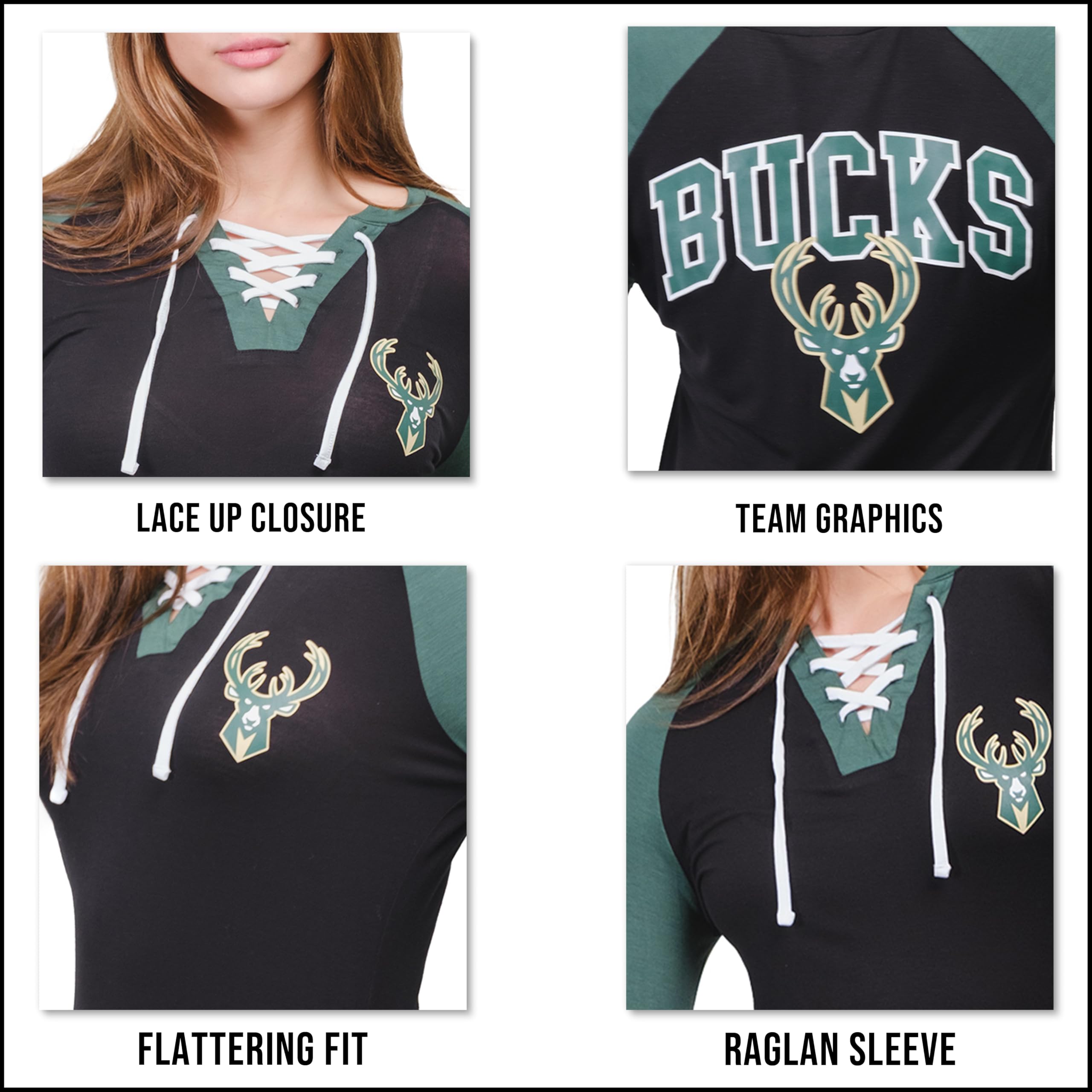 Ultra Game Women's NBA Official Standard Super Soft Long Sleeve Lace-Up Shirt - Image 5