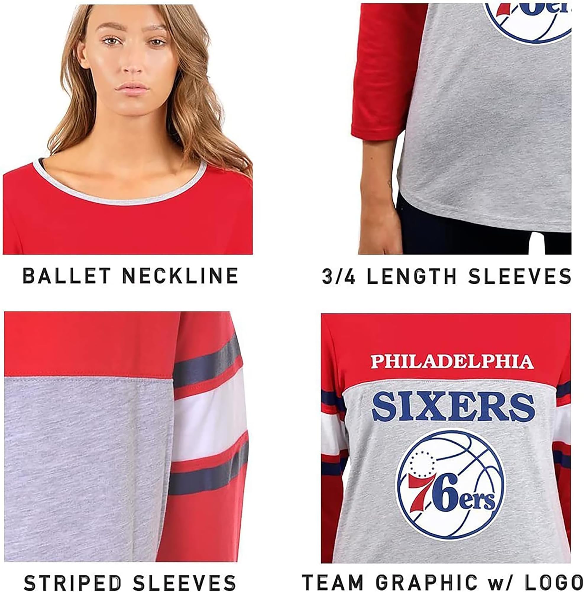Ultra Game Women's NBA Official Standard T Raglan Baseball 3/4 Long Sleeve Tee Shirt - Image 3