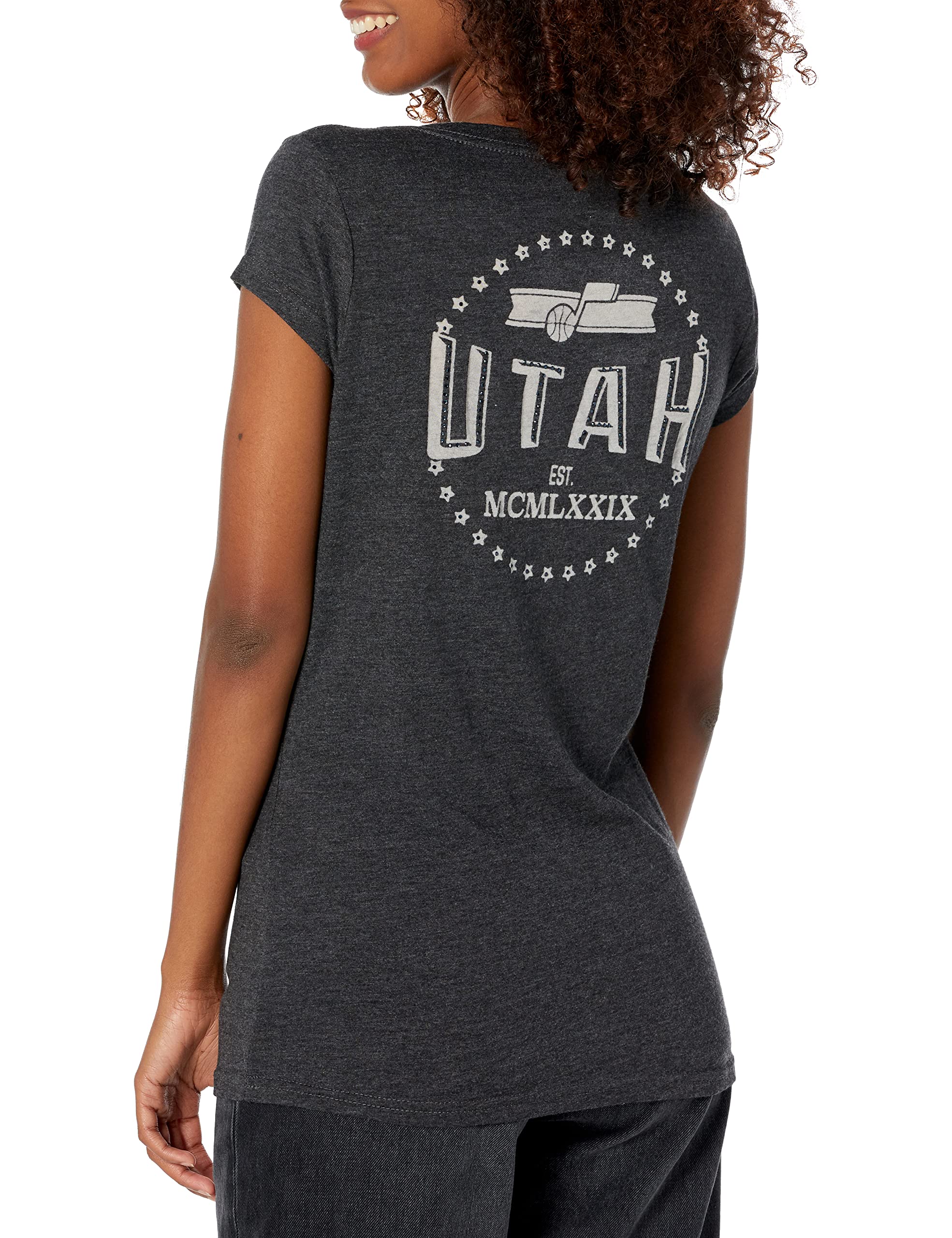 Ultra Game Women's NBA Official V-Neck Rhinestone Short Sleeve Tee Shirt - Image 3