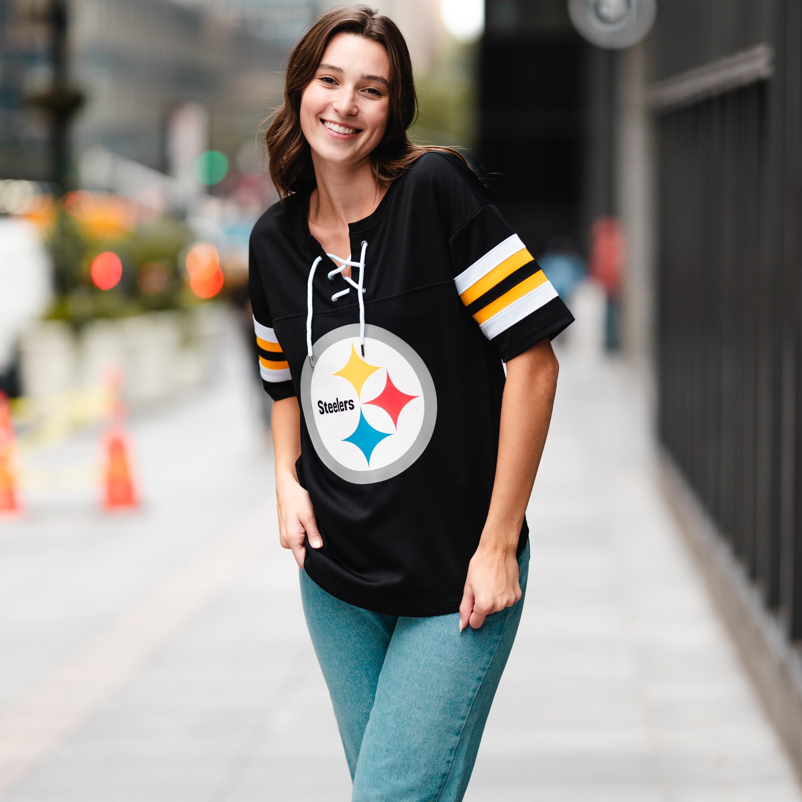 Ultra Game Women's NFL Official Lace Up Tee Shirt Penalty Box - Image 4