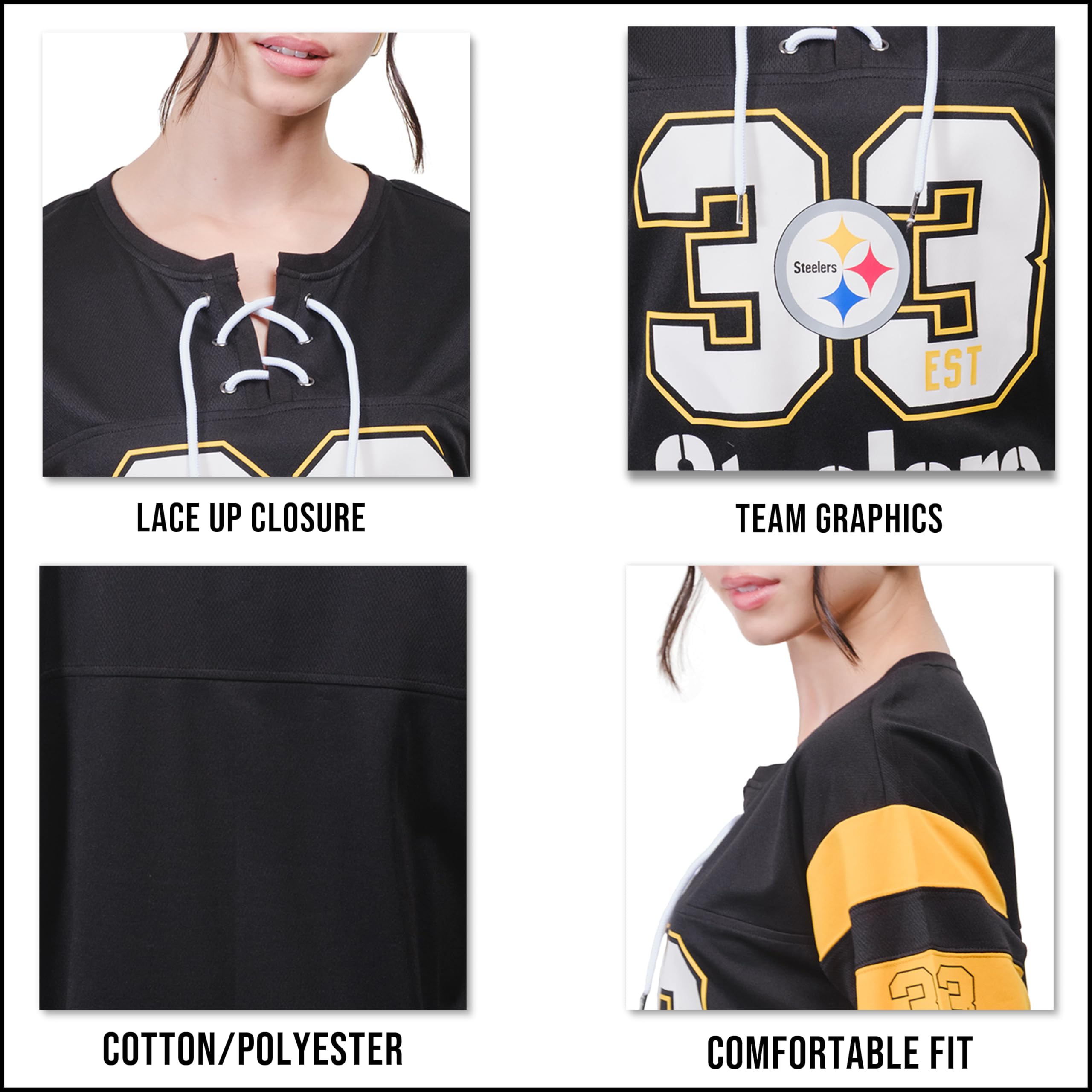 Ultra Game Women's NFL Official Lace Up Tee Shirt Penalty Box - Image 5
