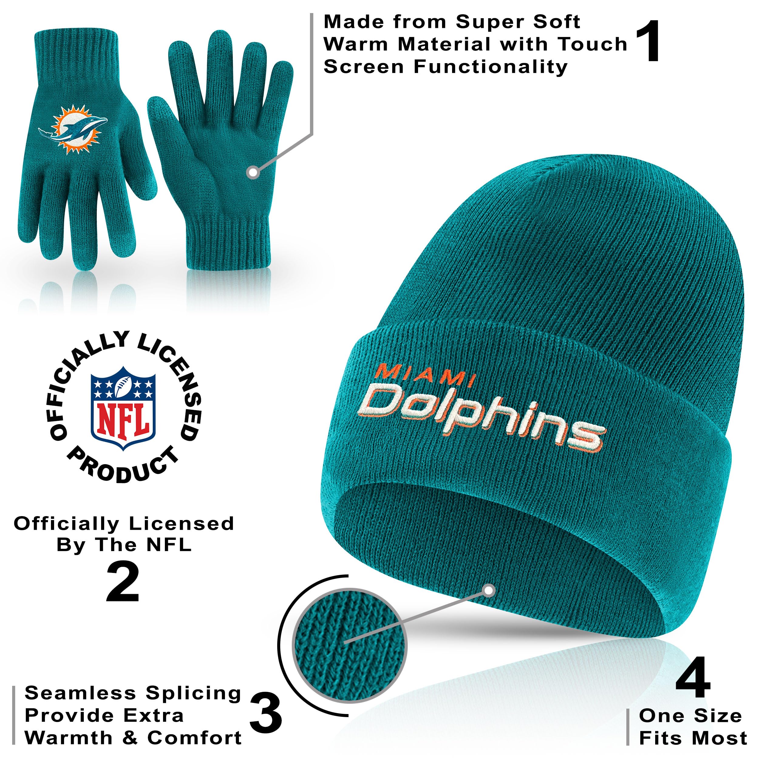 Ultra Game Youth NFL Official 2 Pack Super Soft Winter Beanie Knit Hats with Warm Touch Screen Gloves - Boys & Girls - Image 4