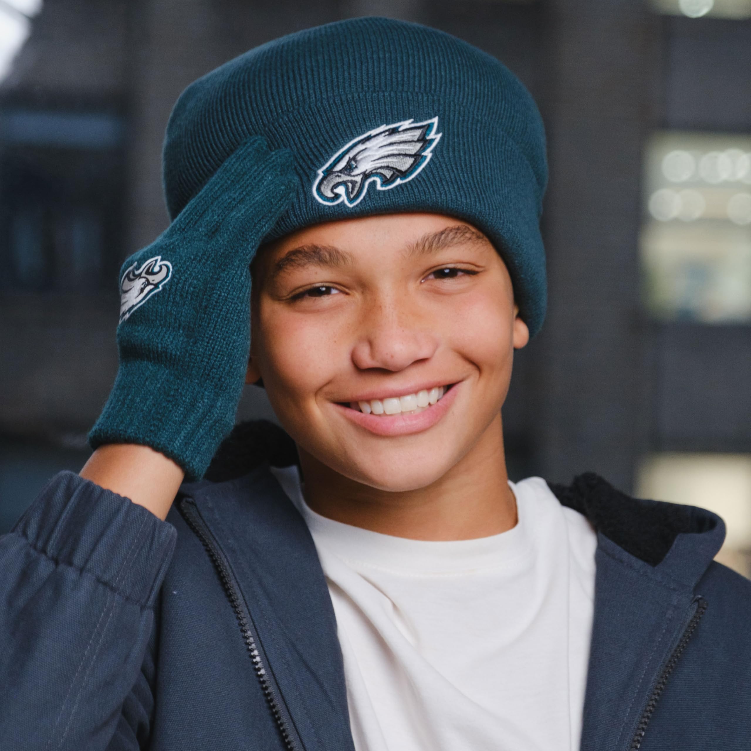 Ultra Game Youth NFL Official 2 Pack Super Soft Winter Beanie Knit Hats with Warm Touch Screen Gloves - Boys & Girls - Image 5