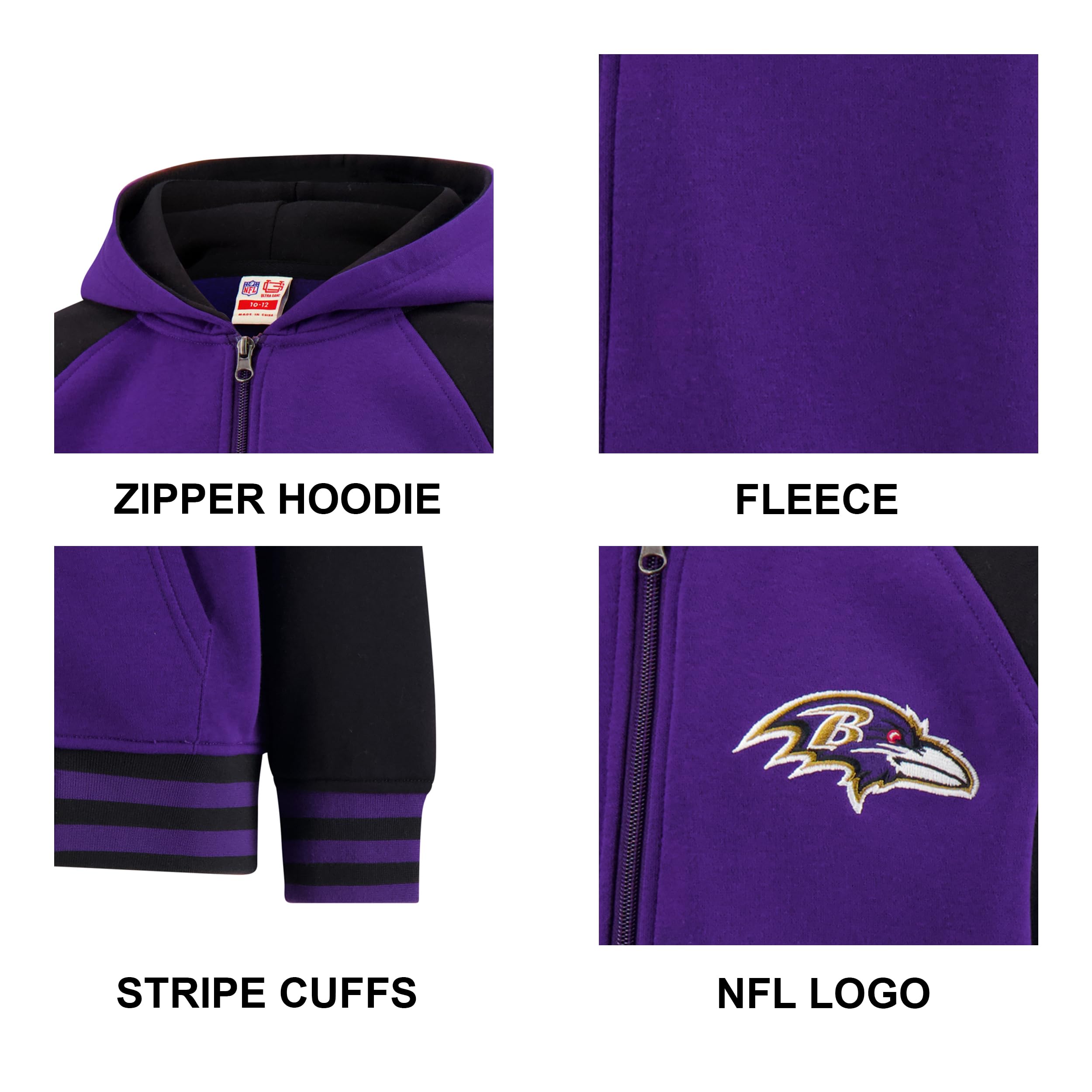 Ultra Game Youth NFL Official Super Soft Full Zip Varsity Hoodie Sweatshirt - Image 5