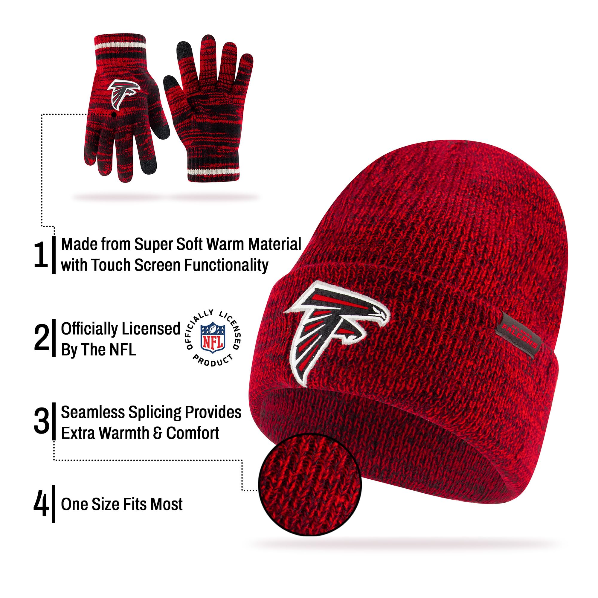 Ultra Game Youth NFL Official Super Soft Marl Knit Winter Beanie Knit Hat with Extra Warm Touch Screen Gloves - Image 4