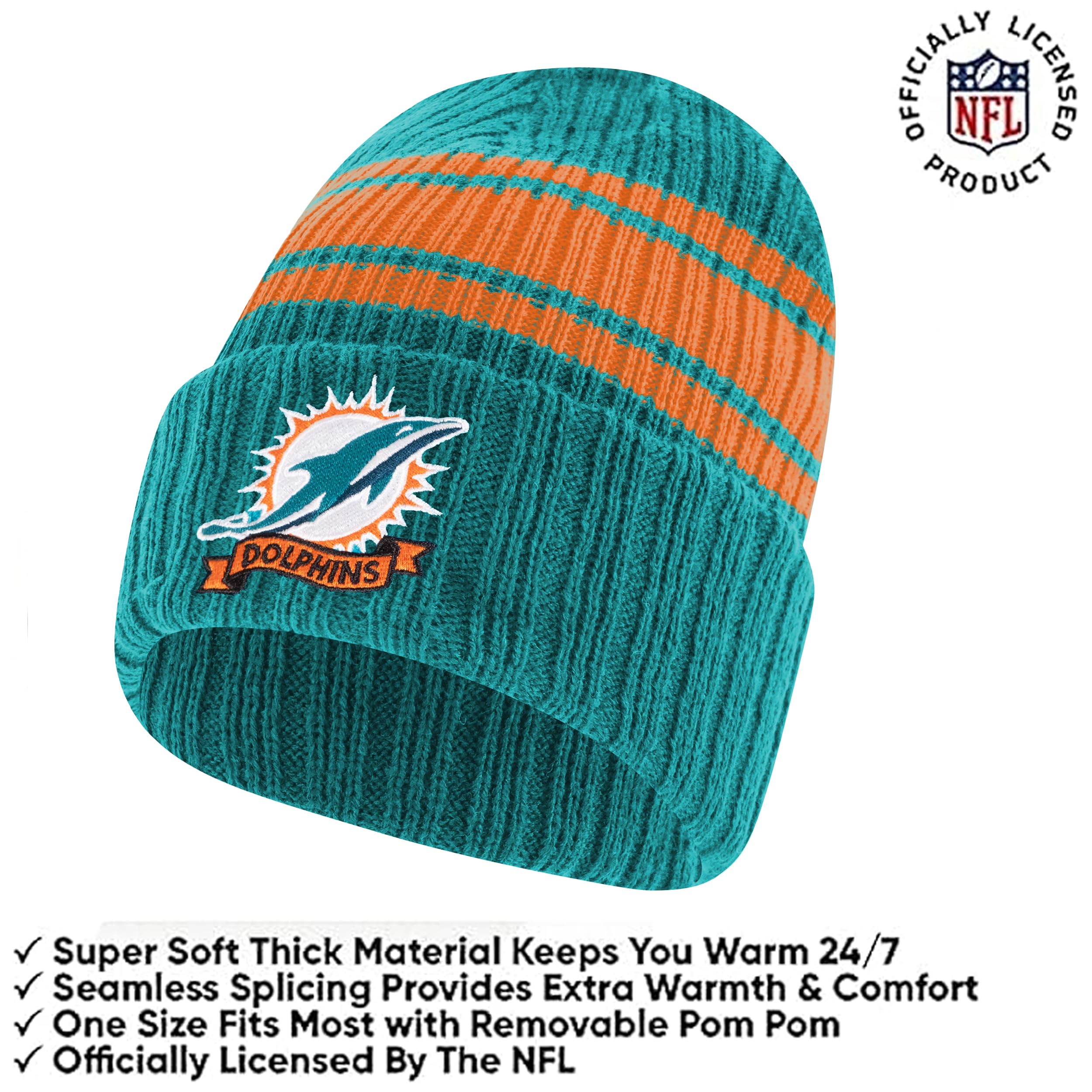 Ultra Game Youth NFL Official Super Soft Team Stripe Winter Beanie Knit Hat with Warm Touch Screen Gloves - Image 2