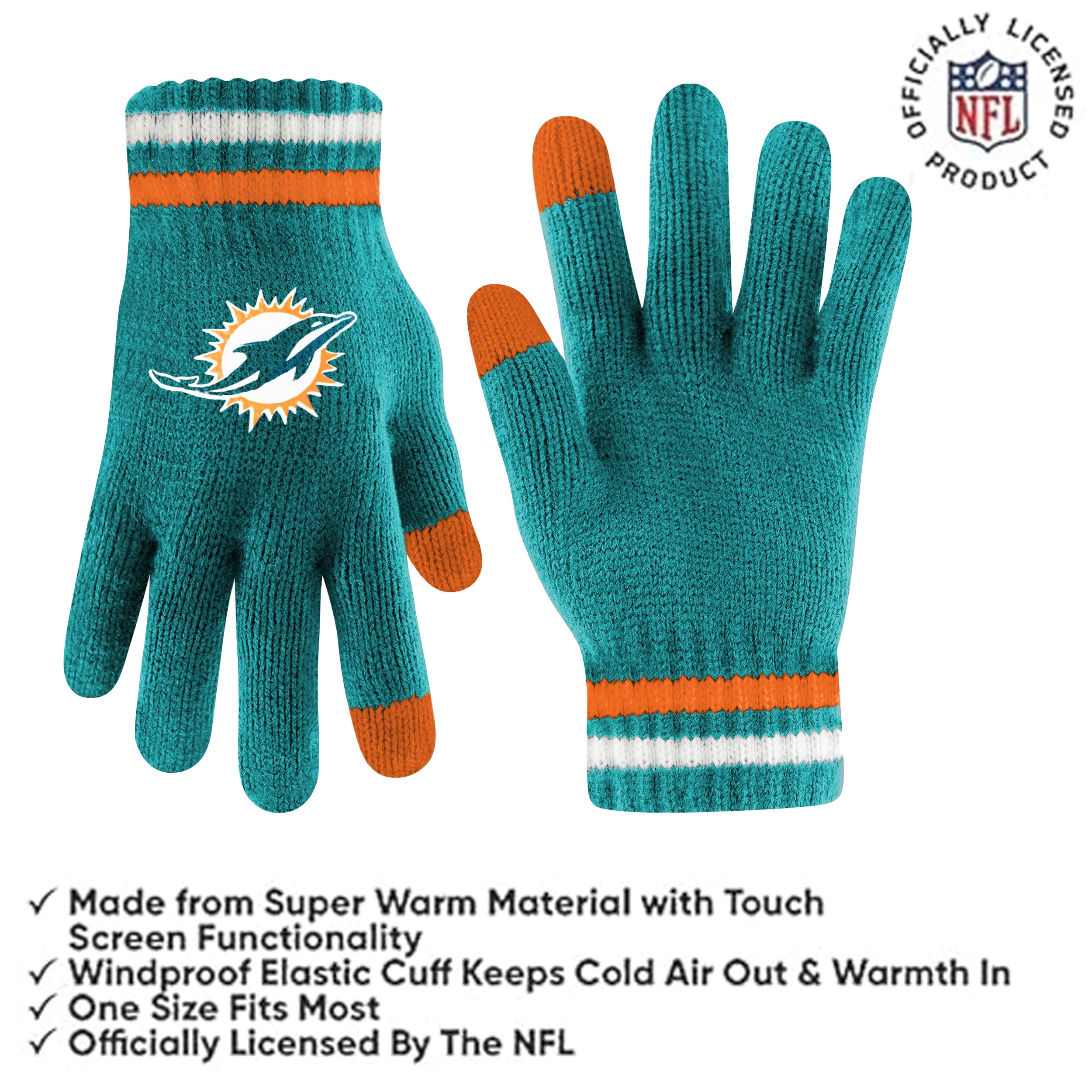 Ultra Game Youth NFL Official Super Soft Team Stripe Winter Beanie Knit Hat with Warm Touch Screen Gloves - Image 3